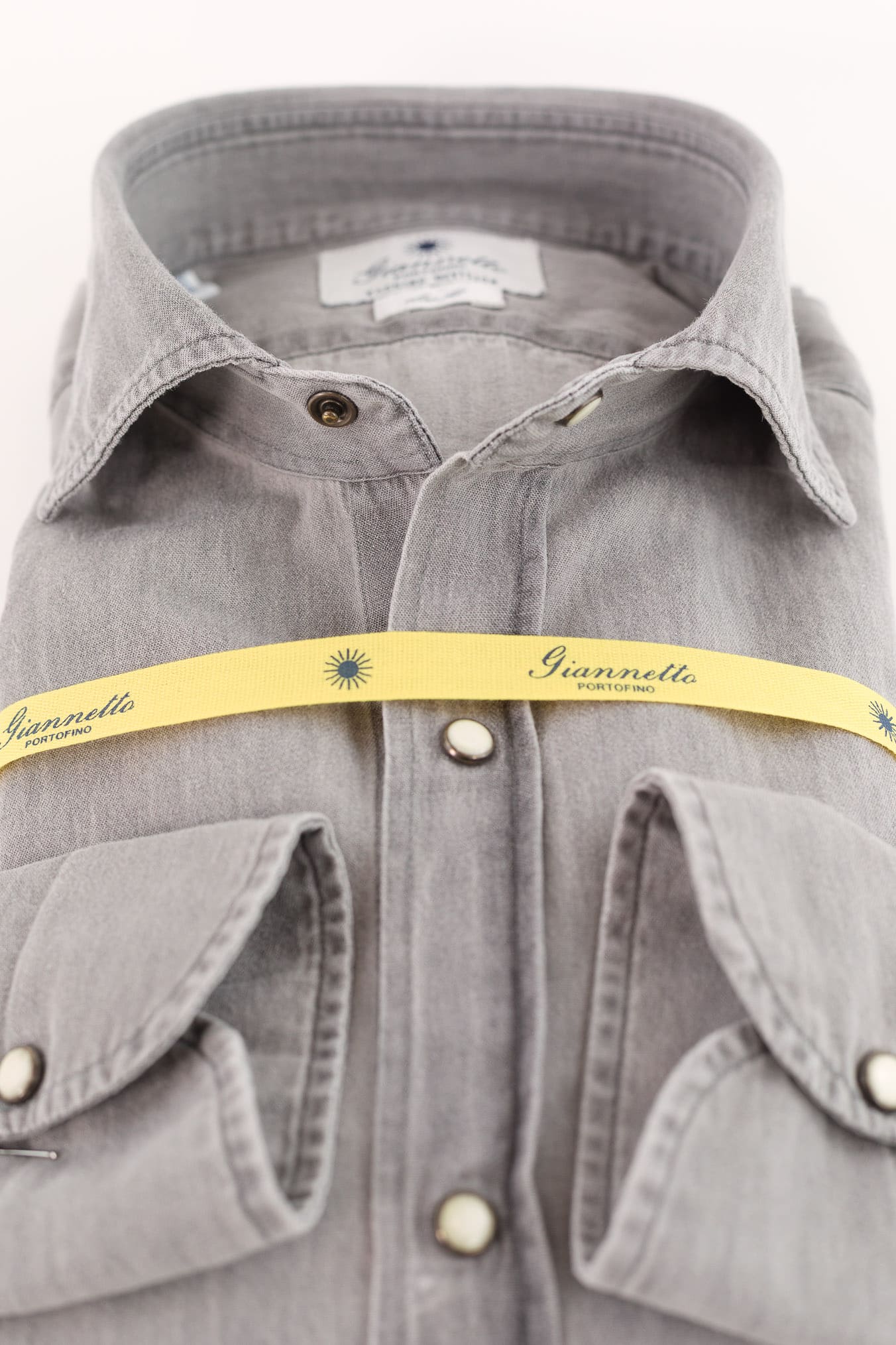 GIANNETTO PORTOFINO Camicia Denim Wash Grey Marmorizzato Slim Fit
