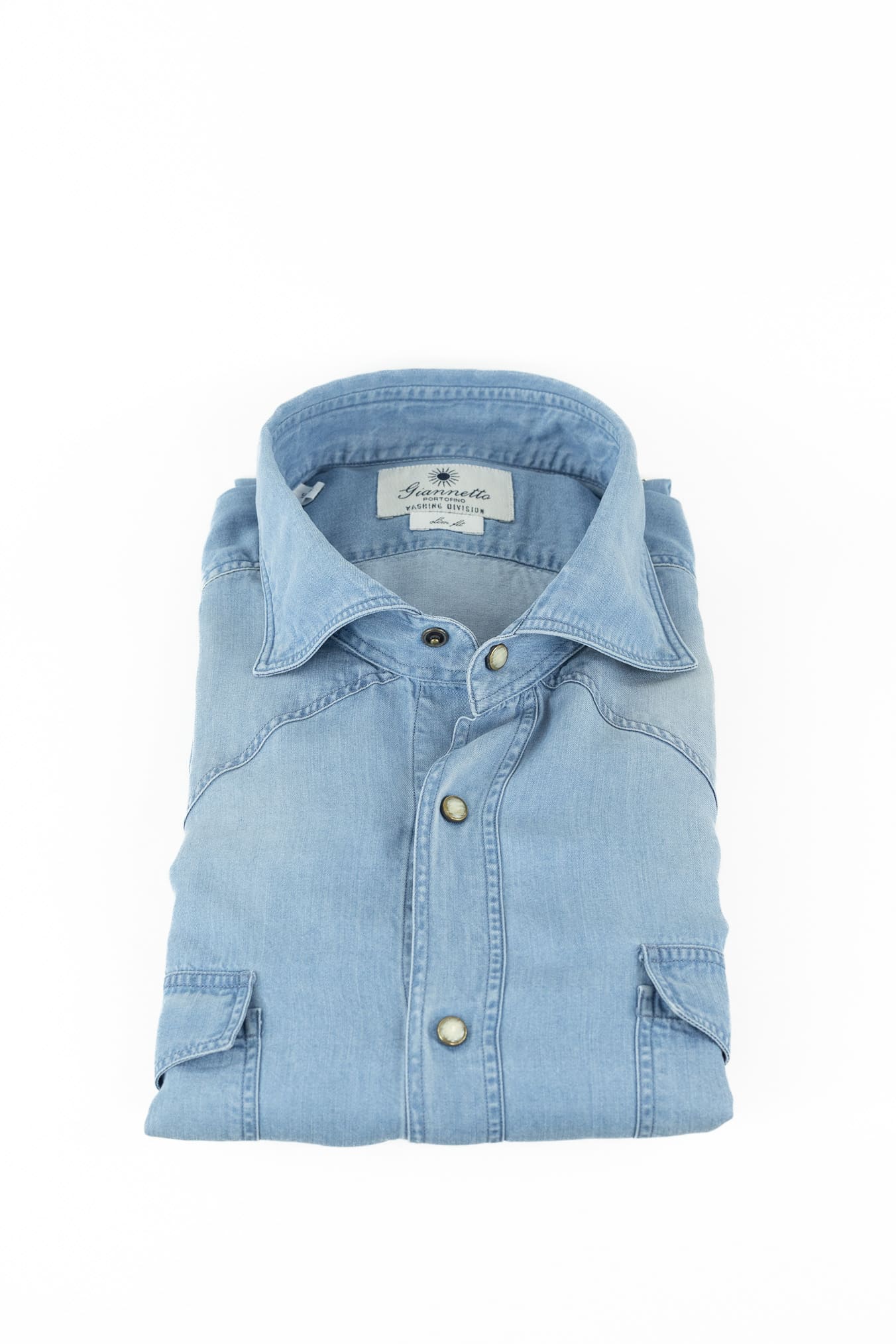 GIANNETTO PORTOFINO Camicia Texana Denim Chiaro Superlight