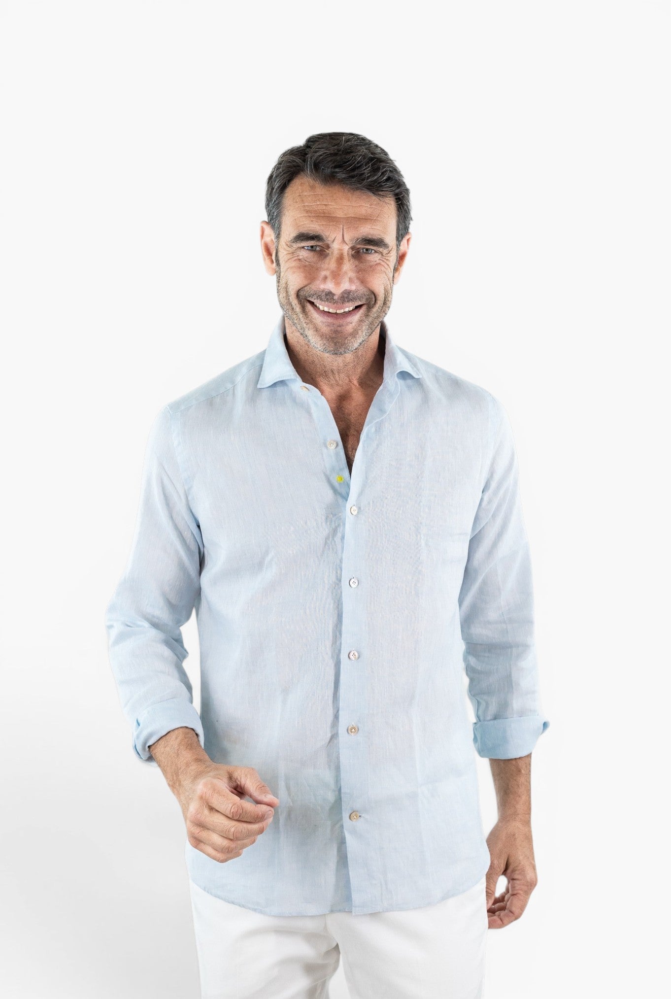GIANNETTO PORTOFINO Camicia Lino Celeste COMFORT FIT