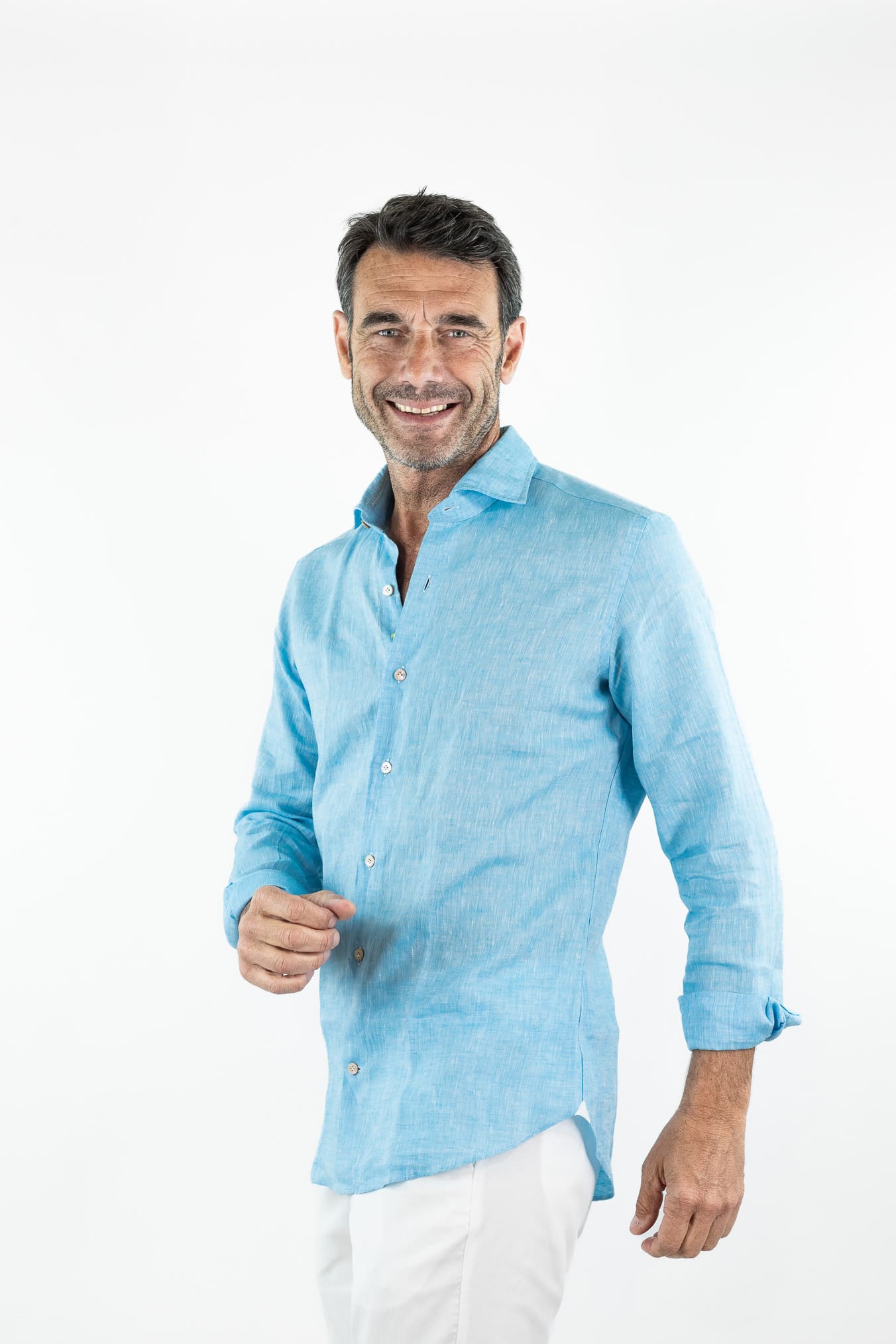 GIANNETTO PORTOFINO Camicia Lino Turchese COMFORT FIT