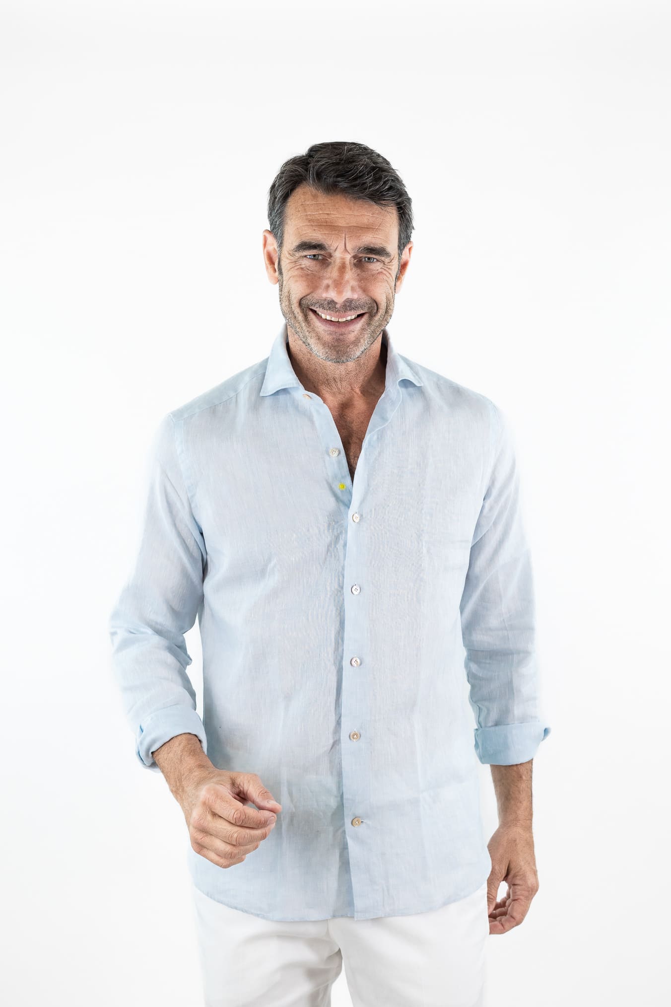 GIANNETTO PORTOFINO Camicia Lino Celeste SLIM FIT