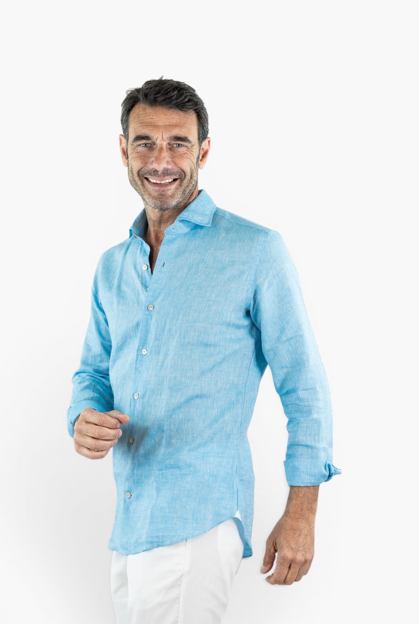 GIANNETTO PORTOFINO Camicia Lino Turchese SLIM FIT