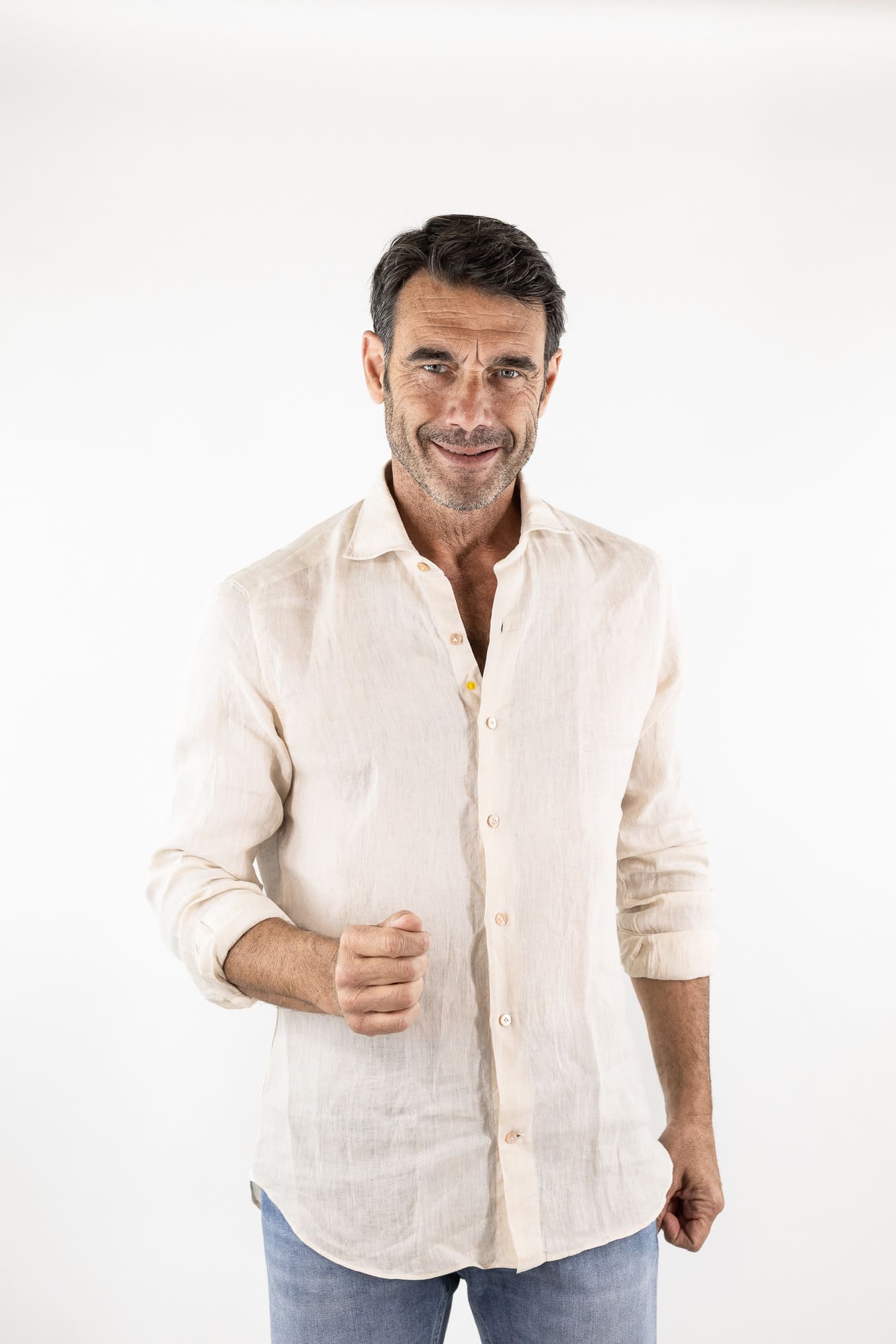 GIANNETTO PORTOFINO Camicia Lino Sabbia SLIM FIT