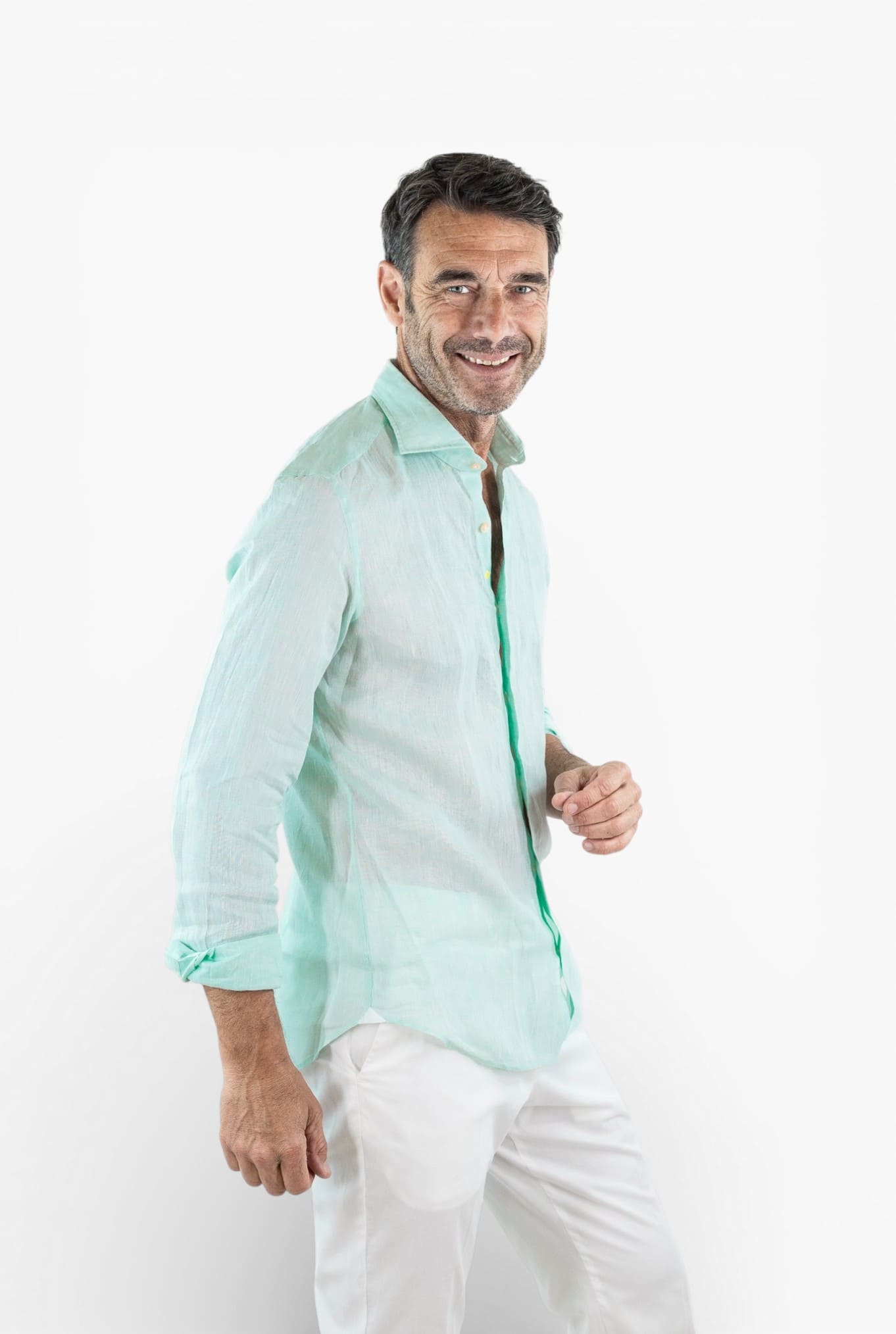 GIANNETTO PORTOFINO Camicia Lino Verde Acqua SLIM FIT