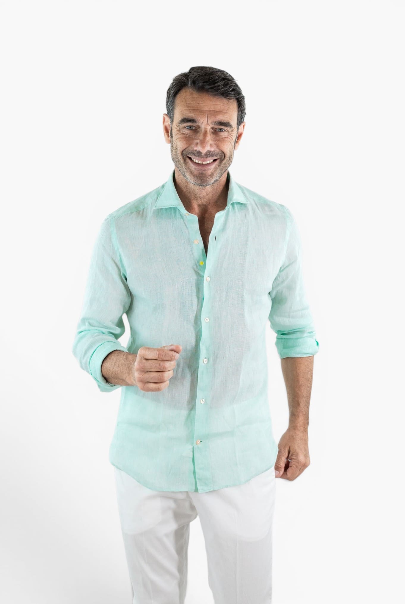GIANNETTO PORTOFINO Camicia Lino Verde Acqua SLIM FIT