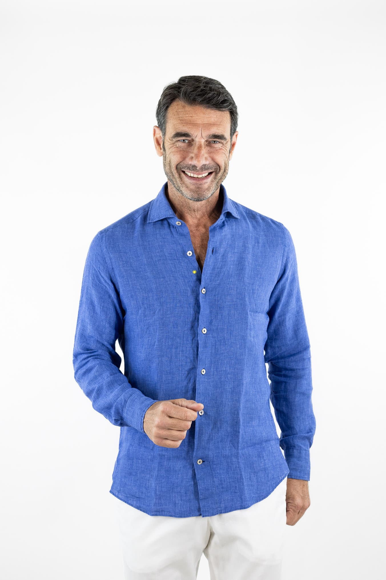 GIANNETTO PORTOFINO Camicia Lino Azzurro COMFORT FIT
