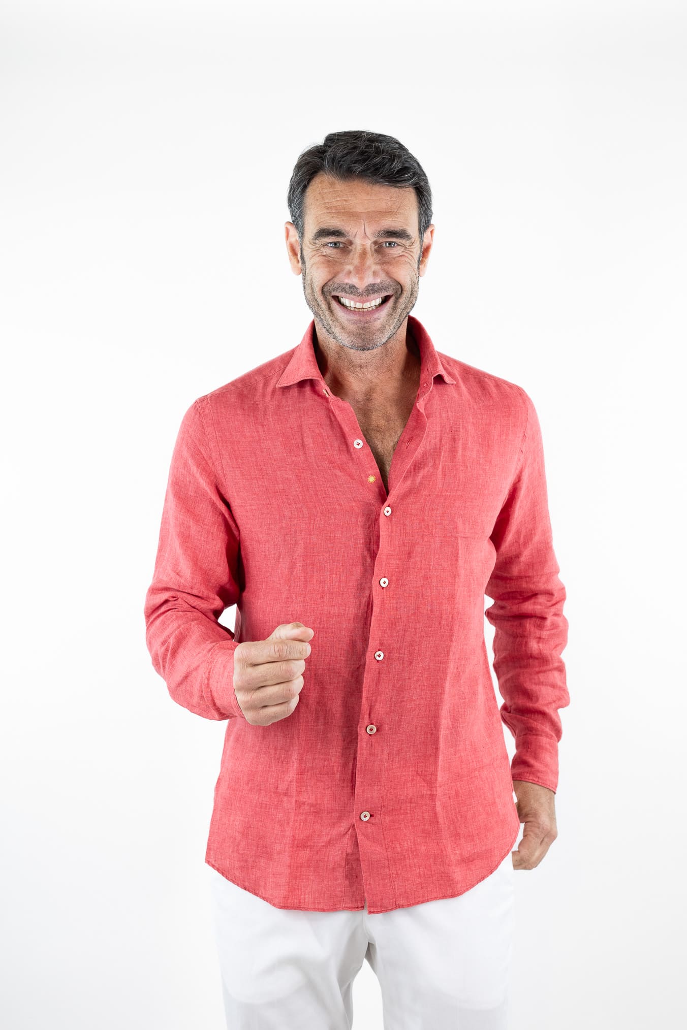 GIANNETTO PORTOFINO Camicia Lino Corallo COMFORT FIT