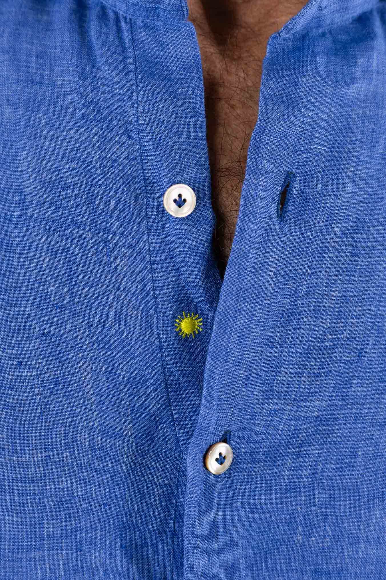 GIANNETTO PORTOFINO Camicia Lino Azzurro SLIM FIT