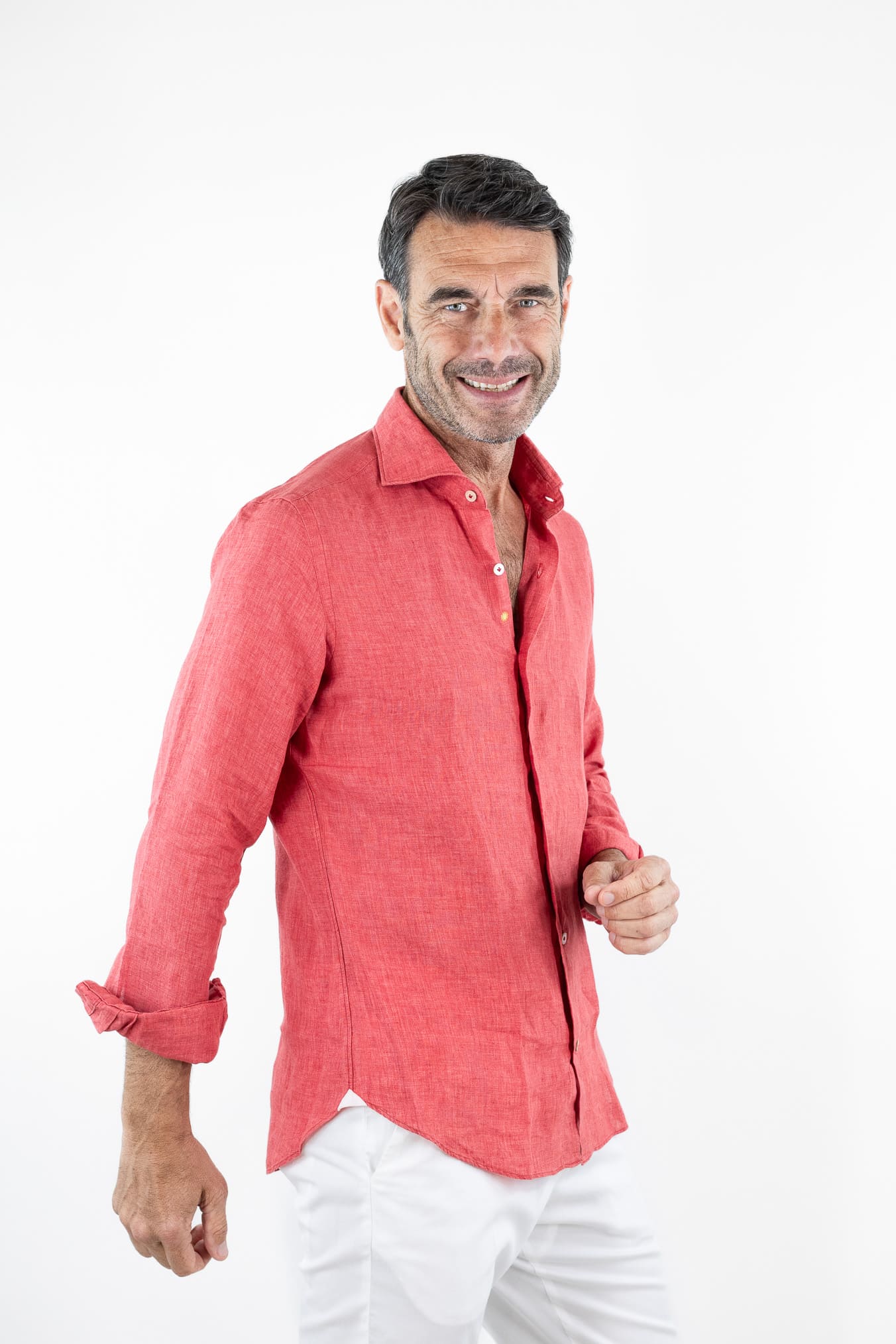 GIANNETTO PORTOFINO Camicia Lino Corallo SLIM FIT