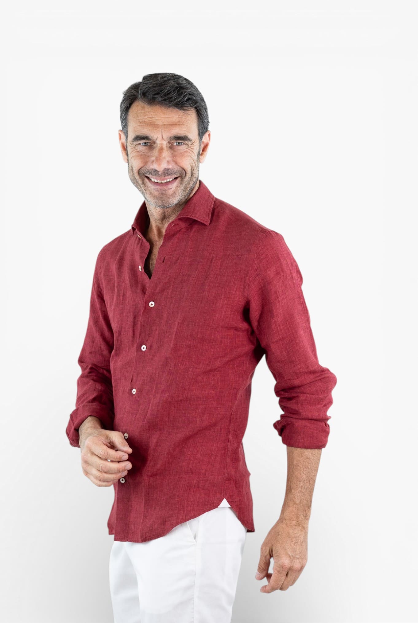 GIANNETTO PORTOFINO Camicia Lino Rosso SLIM FIT
