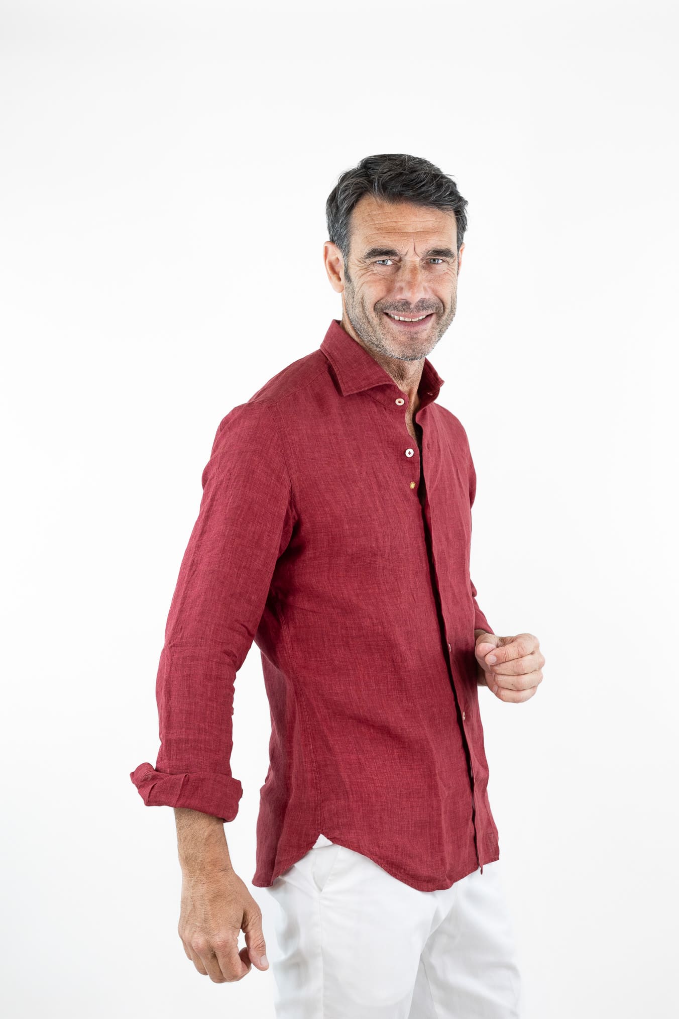 GIANNETTO PORTOFINO Camicia Lino Rosso SLIM FIT