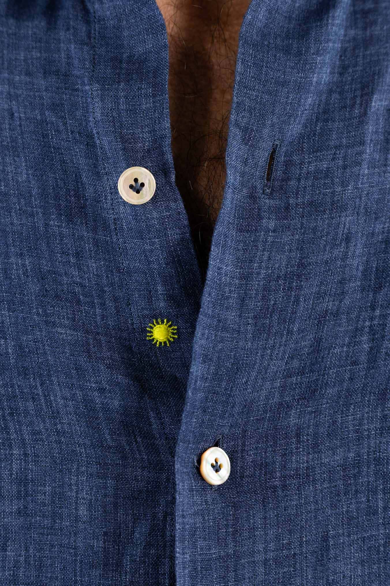 GIANNETTO PORTOFINO Camicia Lino Blu SLIM FIT