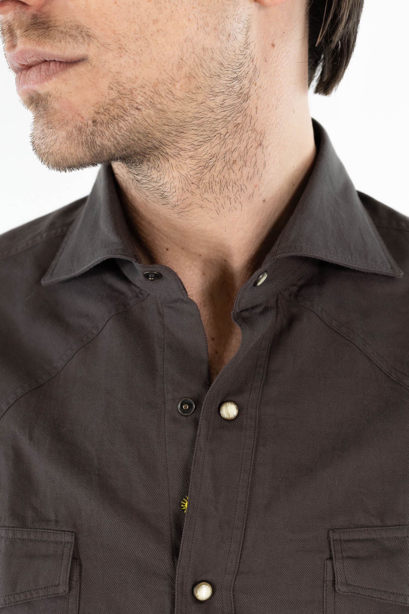 GIANNETTO PORTOFINO Camicia Texana Cotone Moro SLIM FIT