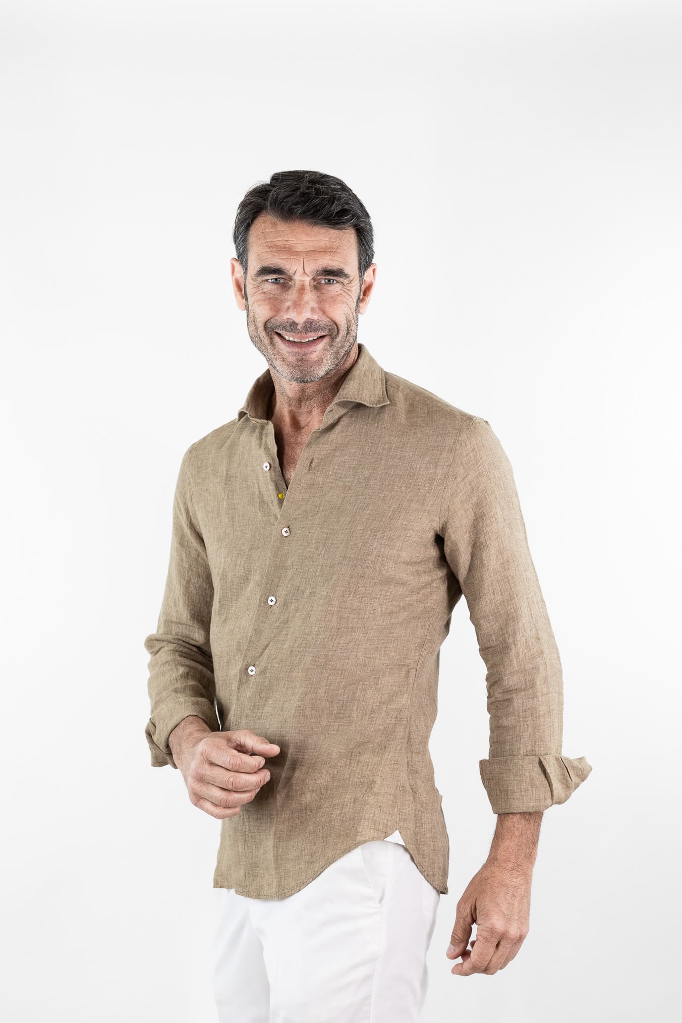 GIANNETTO PORTOFINO Camicia Lino Beige SLIM FIT