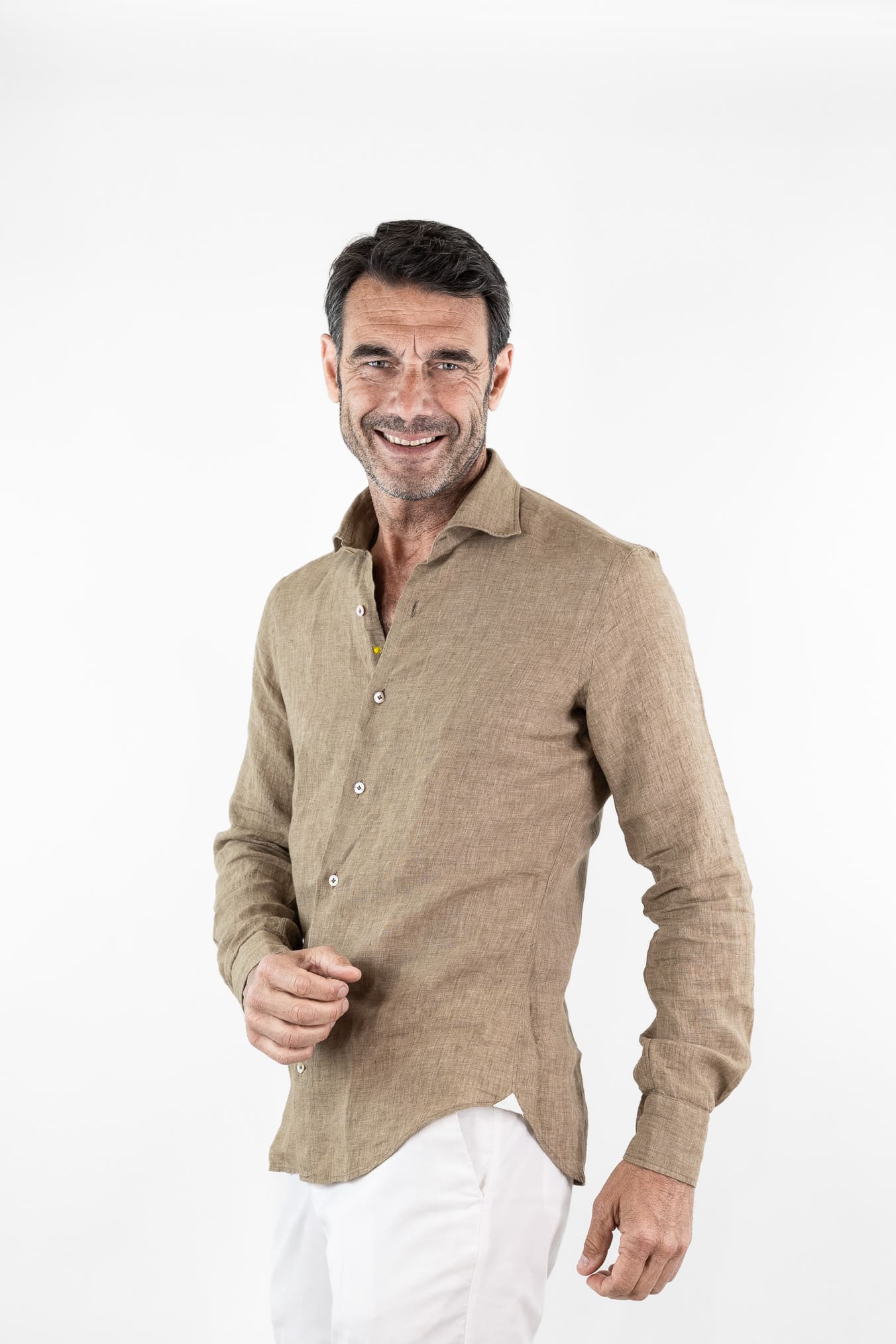 GIANNETTO PORTOFINO Camicia Lino Beige SLIM FIT