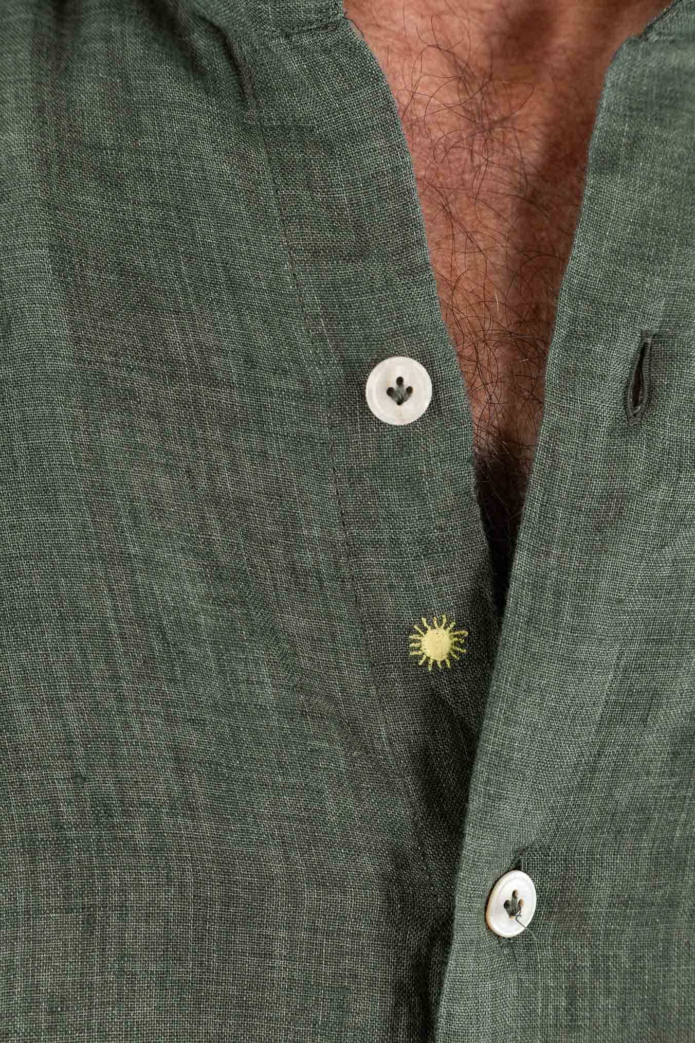 GIANNETTO PORTOFINO Camicia Lino Verde COMFORT FIT