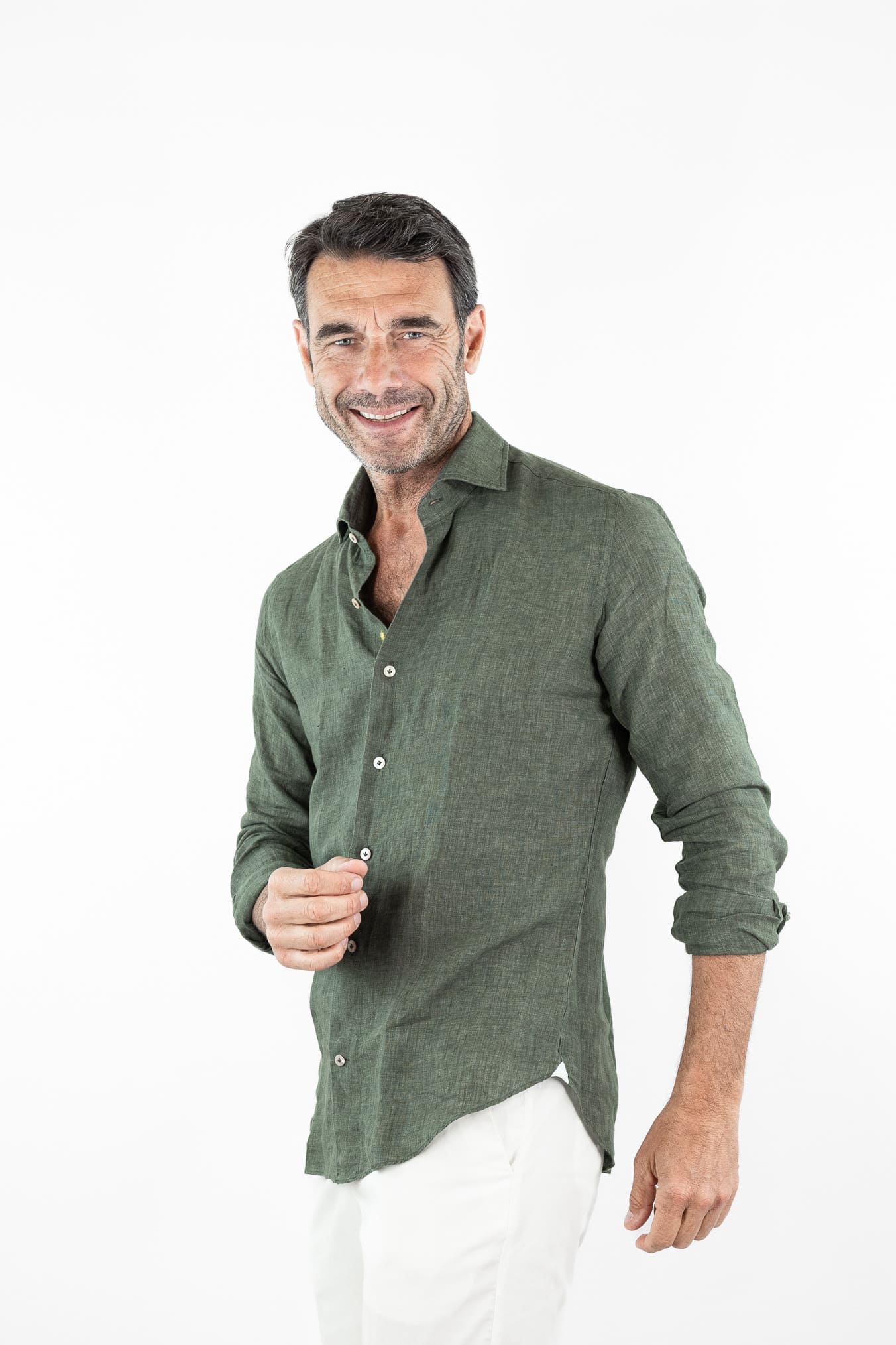 GIANNETTO PORTOFINO Camicia Lino Verde COMFORT FIT