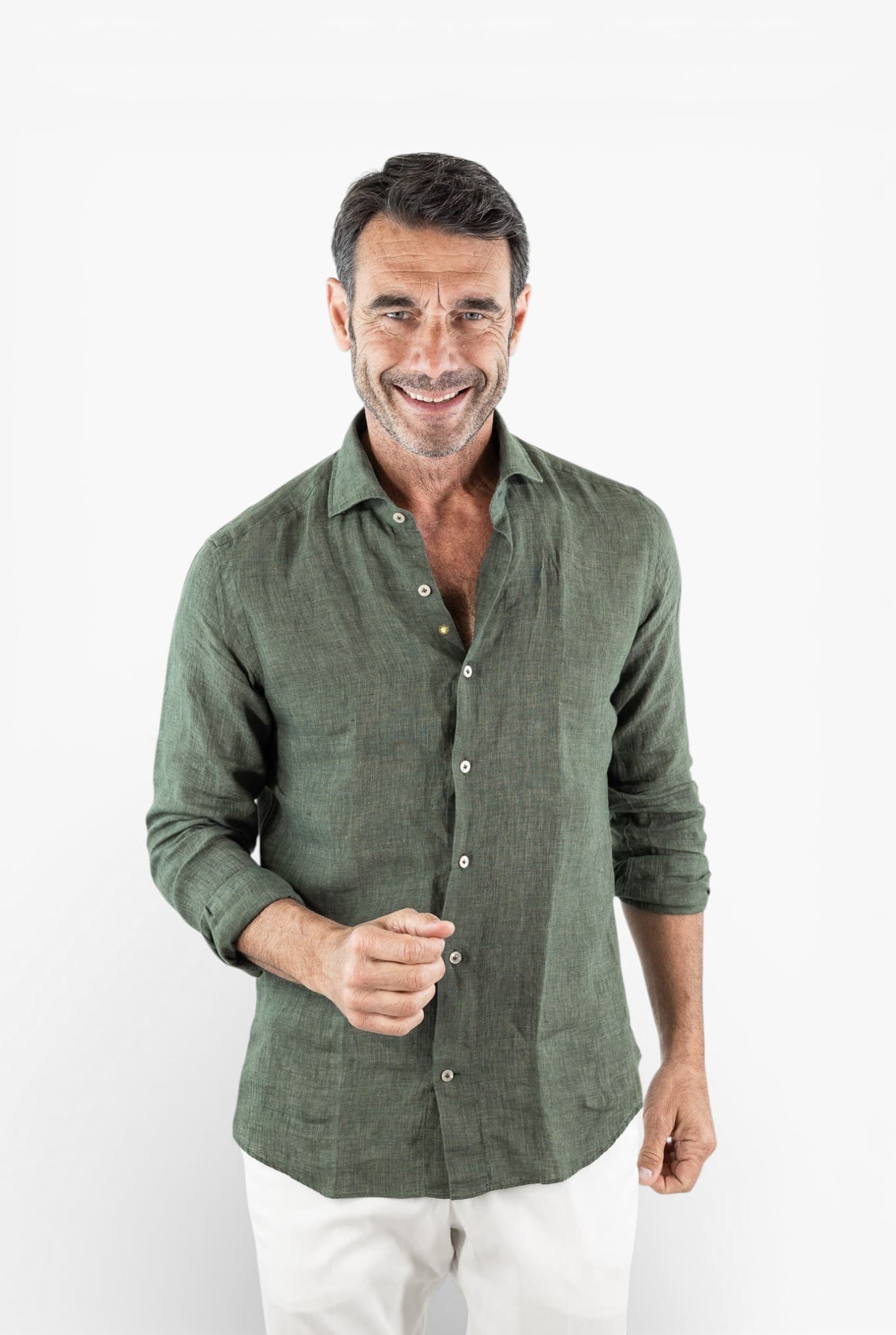 GIANNETTO PORTOFINO Camicia Lino Verde SLIM FIT