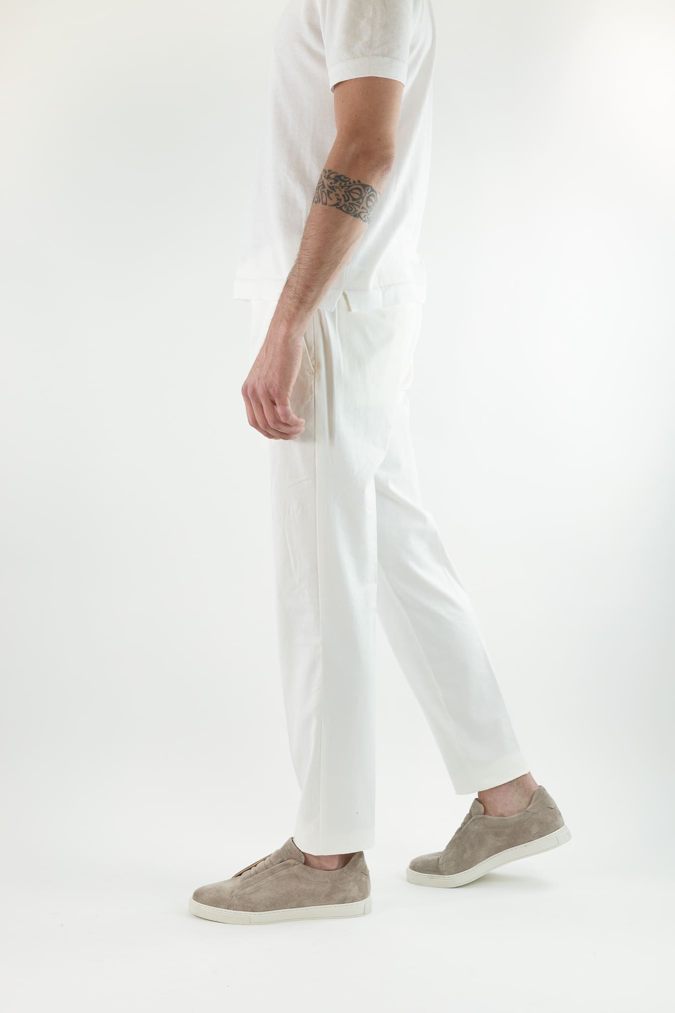 GUARINO Pantaloni Supersoft Cotone Seta Bianco Panna