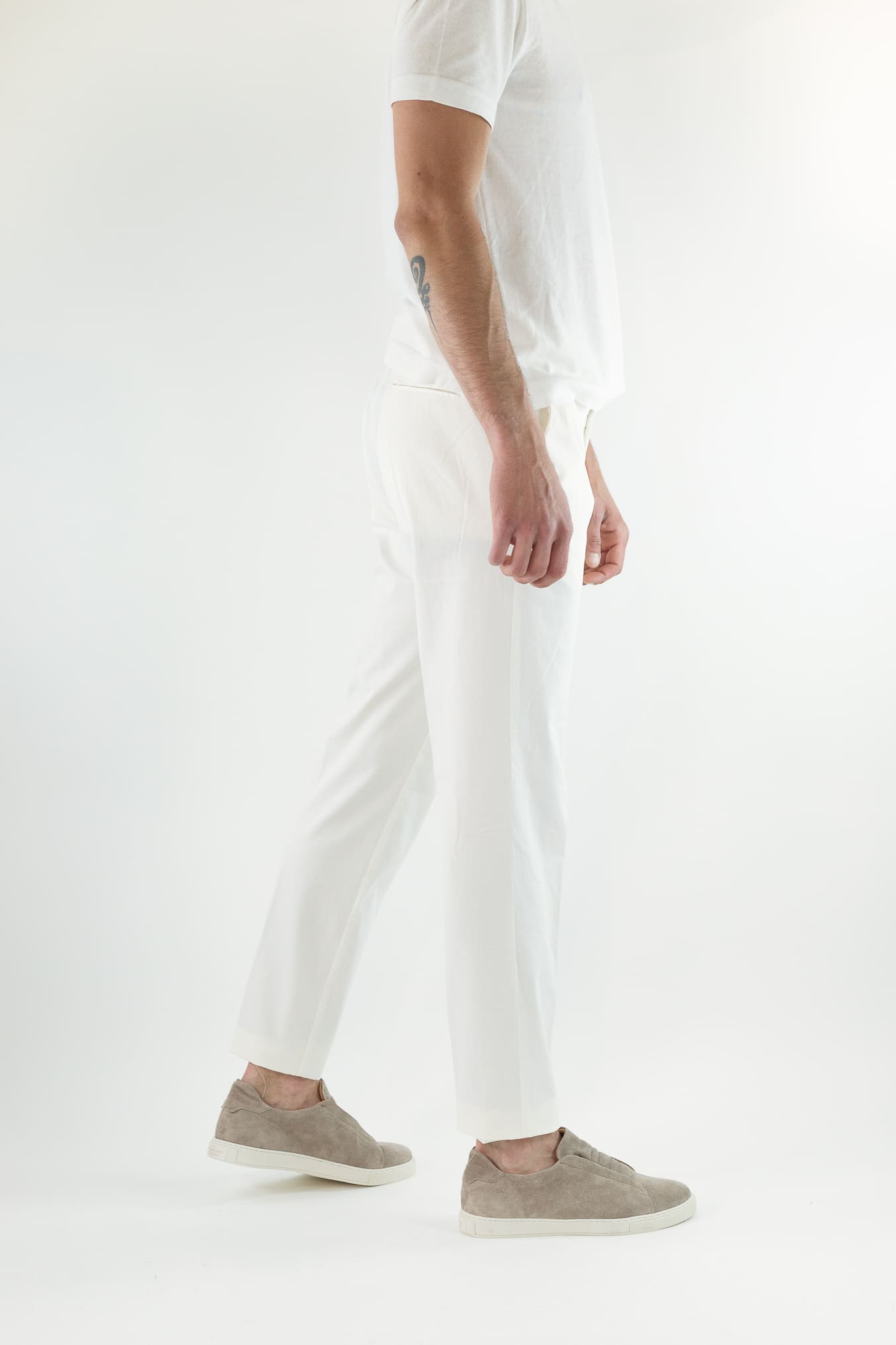 GUARINO Pantaloni Supersoft Cotone Seta Bianco Panna