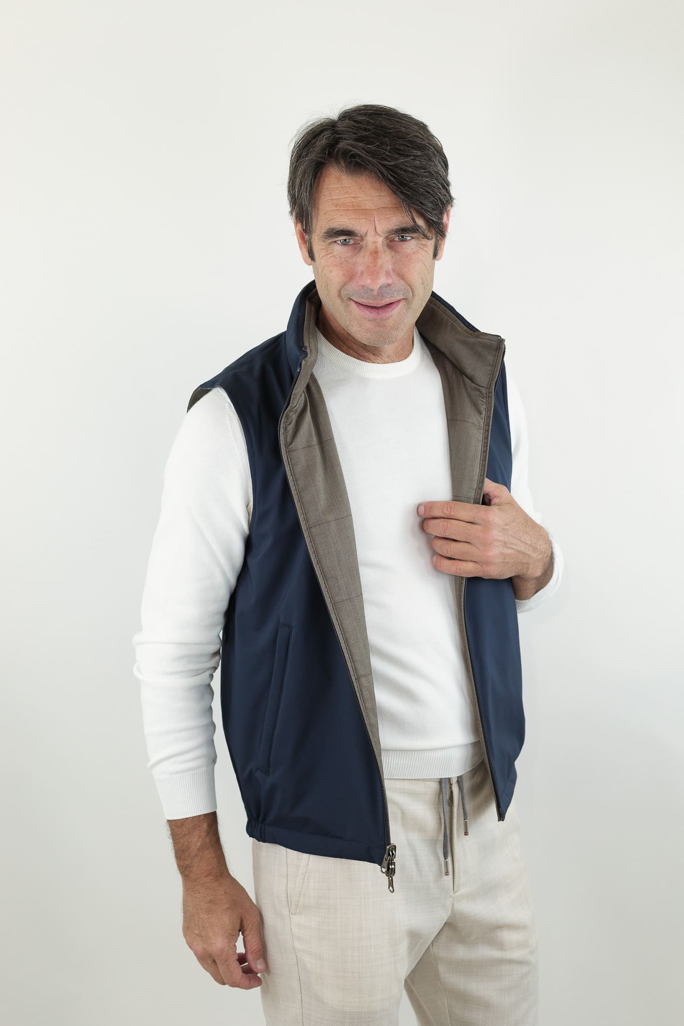 GUARINO Gilet Reversibile Vitale Barberis Tortora e Blu