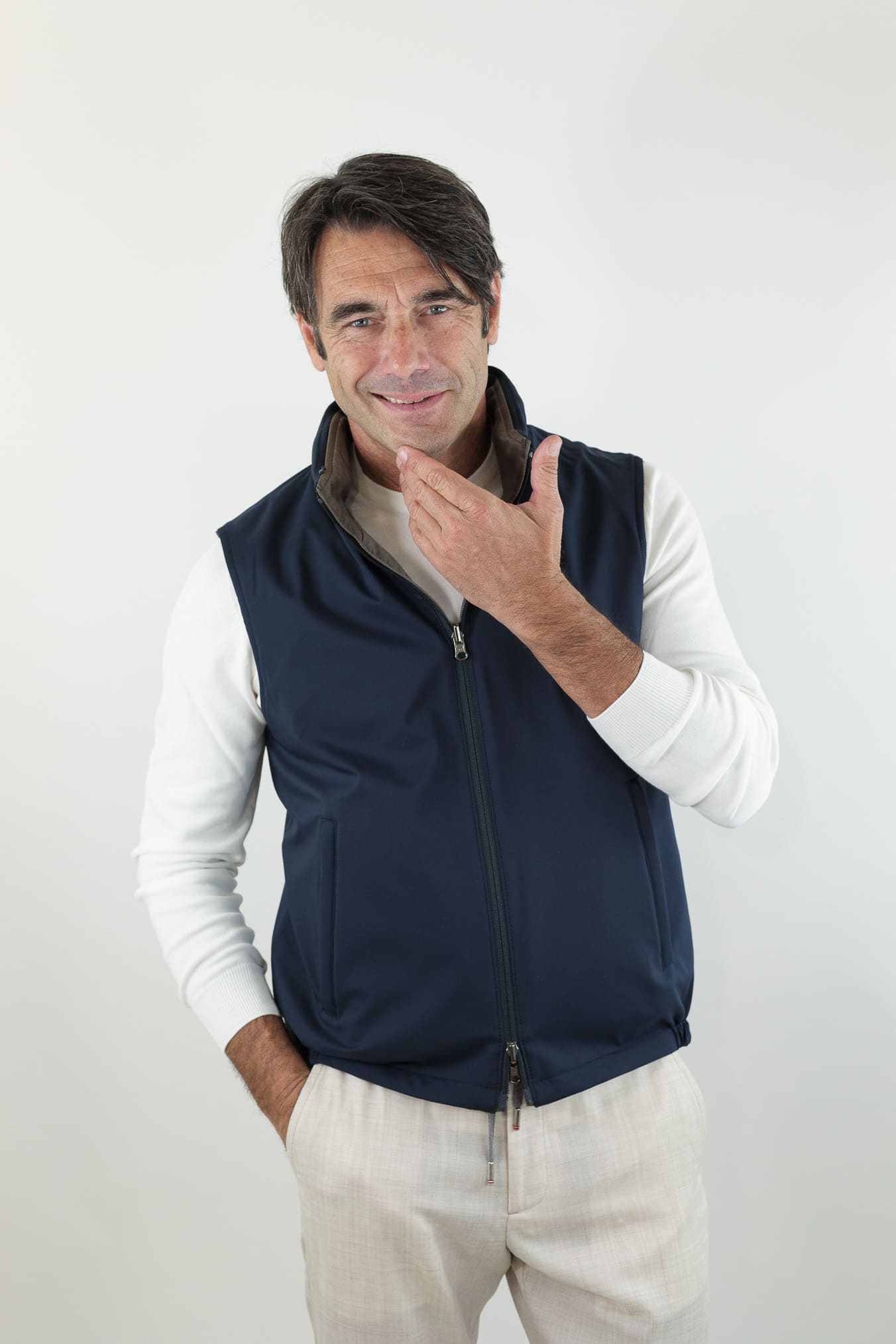 GUARINO Gilet Reversibile Vitale Barberis Tortora e Blu