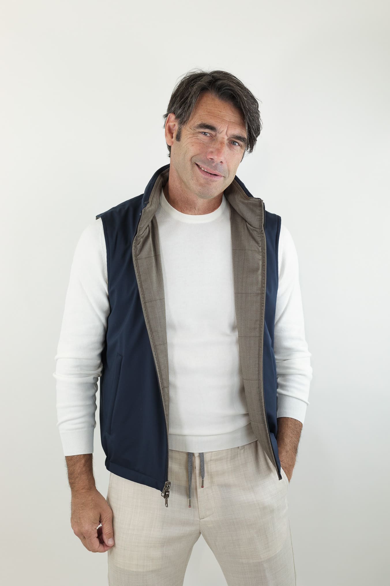 GUARINO Gilet Reversibile Vitale Barberis Tortora e Blu