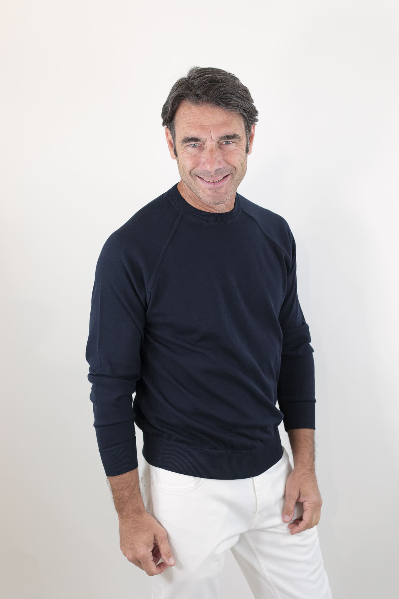 GUARINO Girocollo Raglan Maniche Lunghe Cotone Blu Scuro