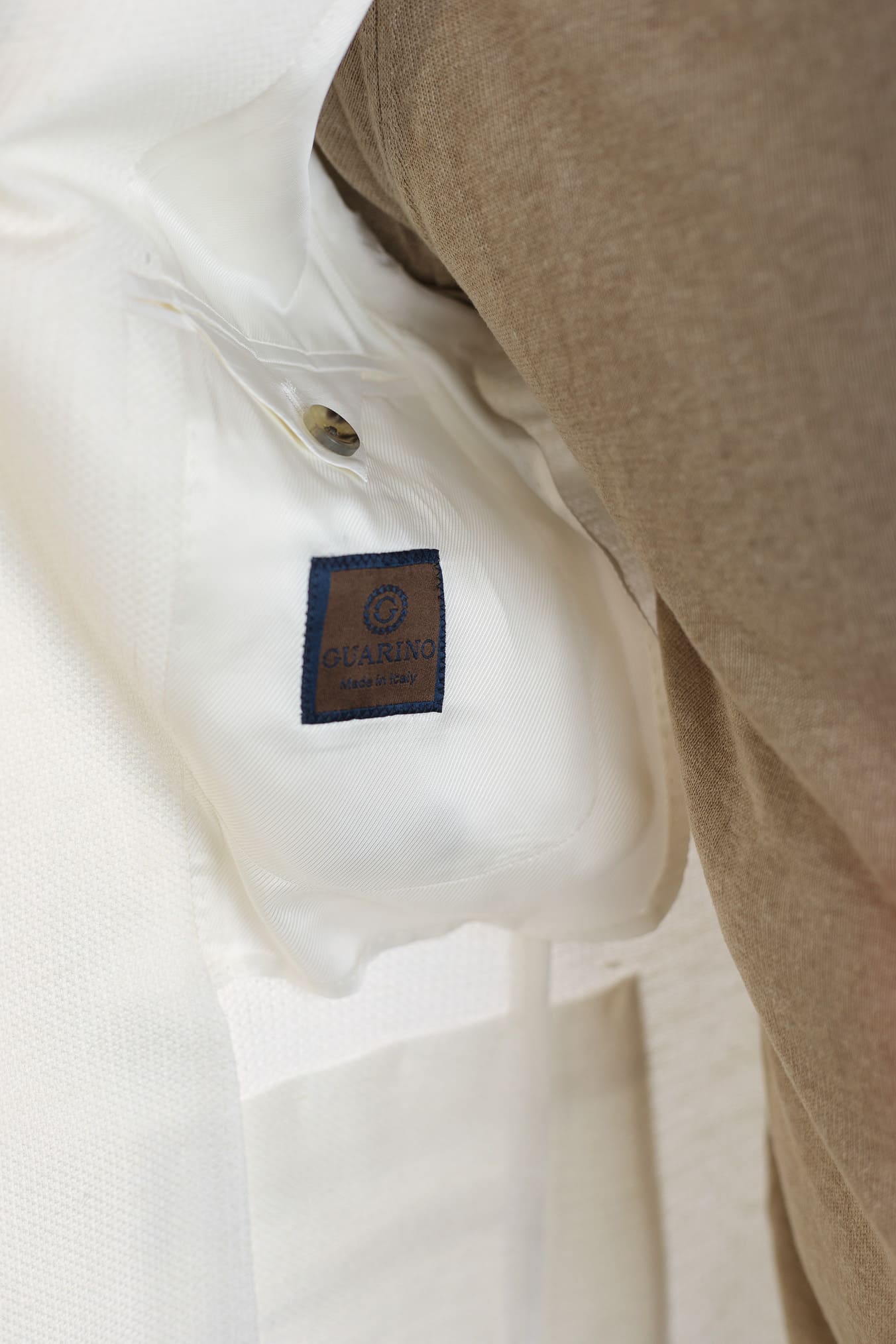 GUARINO Giacca Nido D'Ape Lino Cotone Bianco