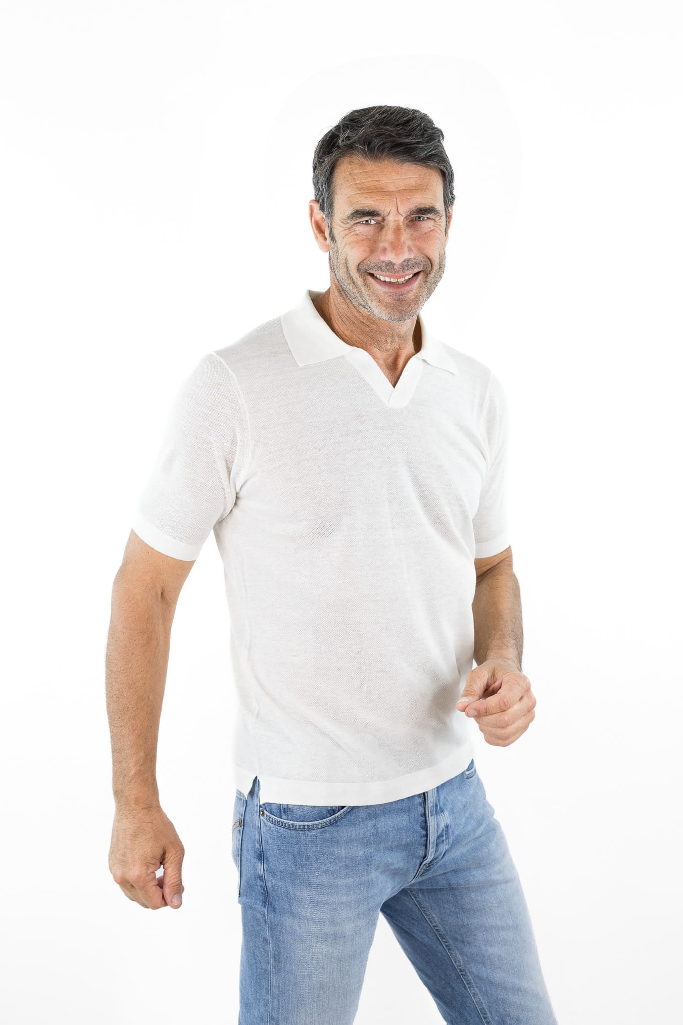 GUARINO Polo Skipper Piquet Seta Lino Bianco