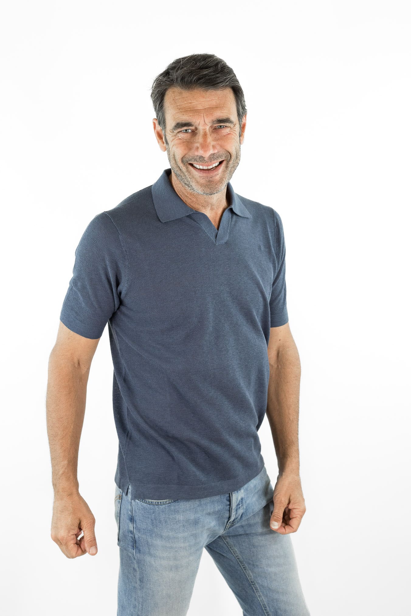 GUARINO Polo Skipper Piquet Seta Lino Denim