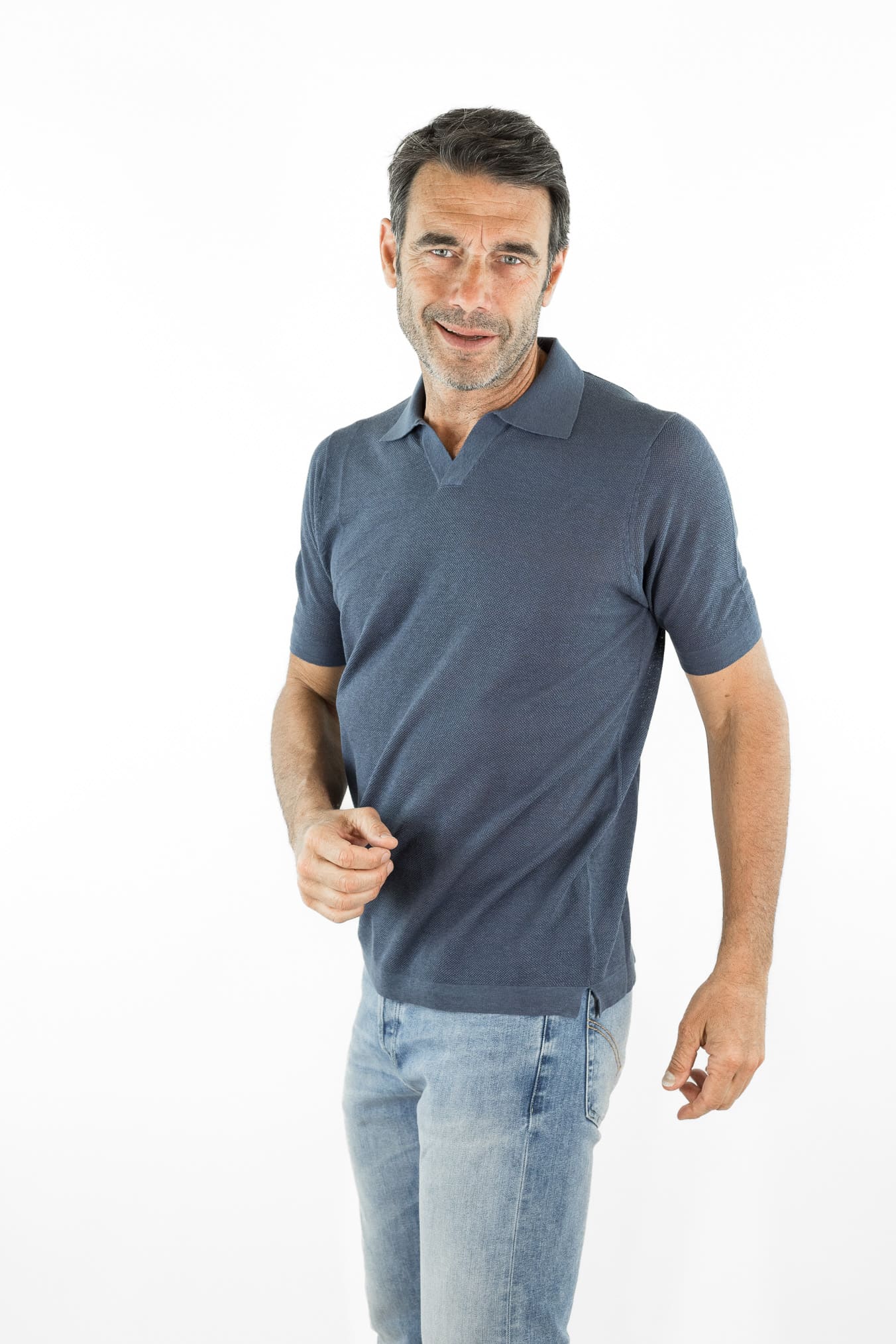 GUARINO Polo Skipper Piquet Seta Lino Denim