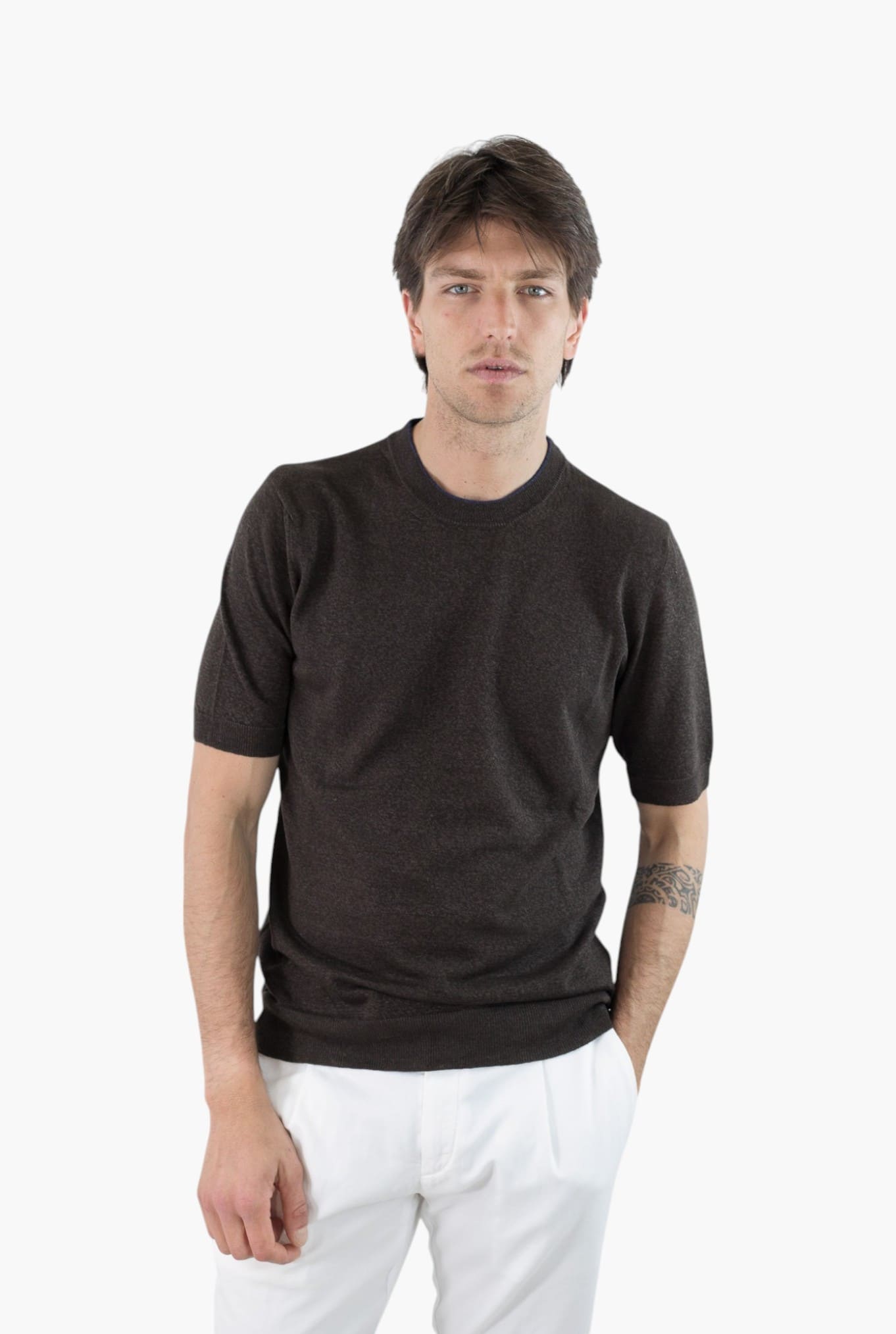 GUARINO Girocollo Lino Cotone Cashmere Testa Moro