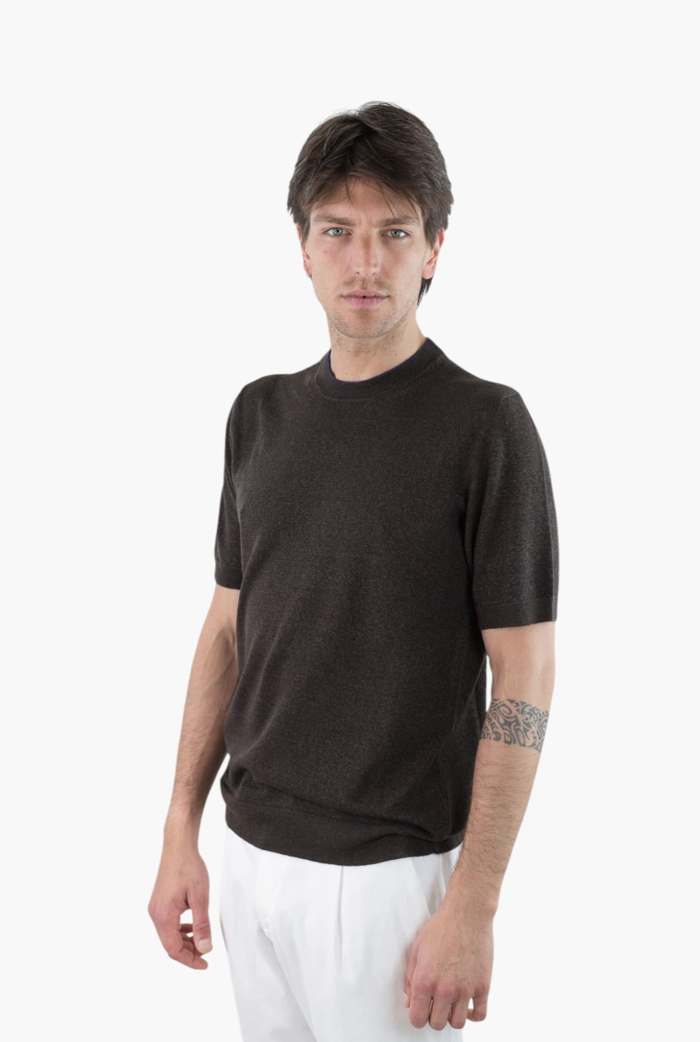 GUARINO Girocollo Lino Cotone Cashmere Testa Moro