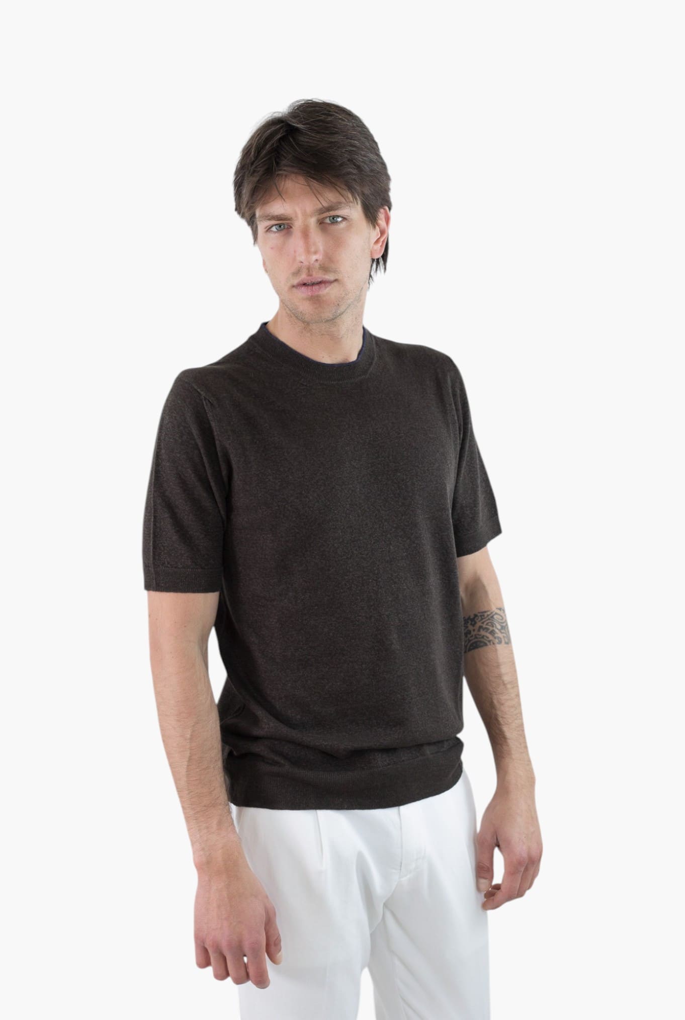 GUARINO Girocollo Lino Cotone Cashmere Testa Moro