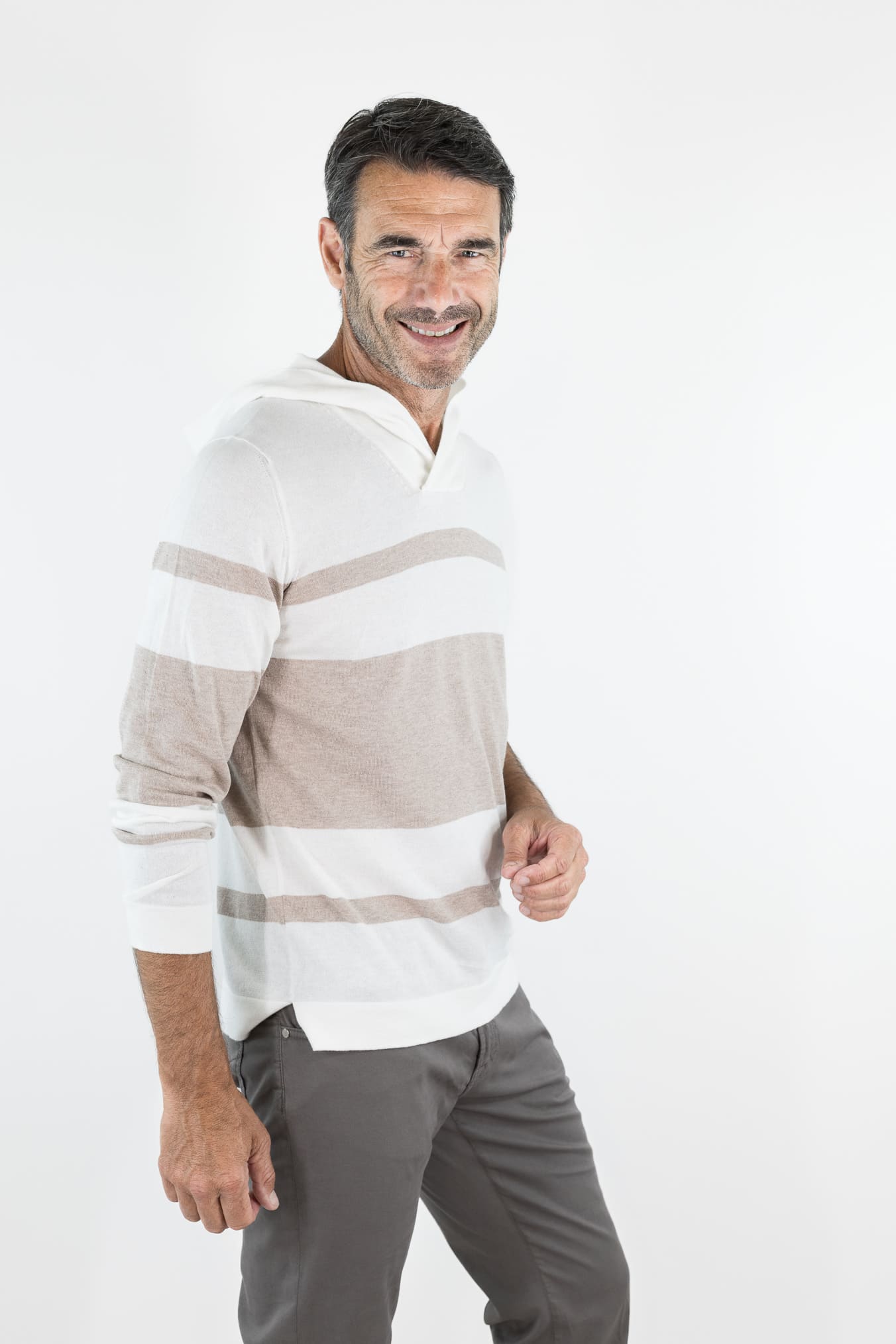 GUARINO Felpa Cappuccio Cotone Cashmere Bianco/Beige