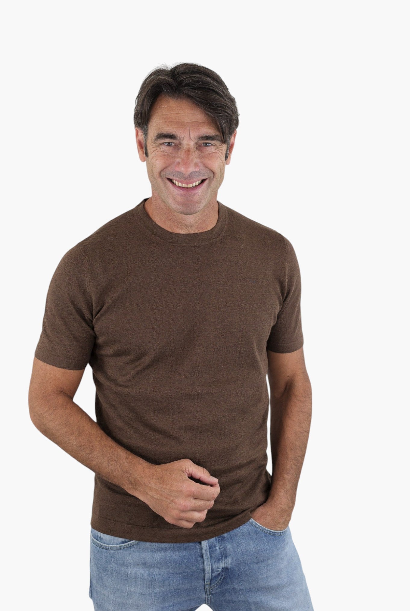 GUARINO T-Shirt Sartoriale Lino Cotone Marrone