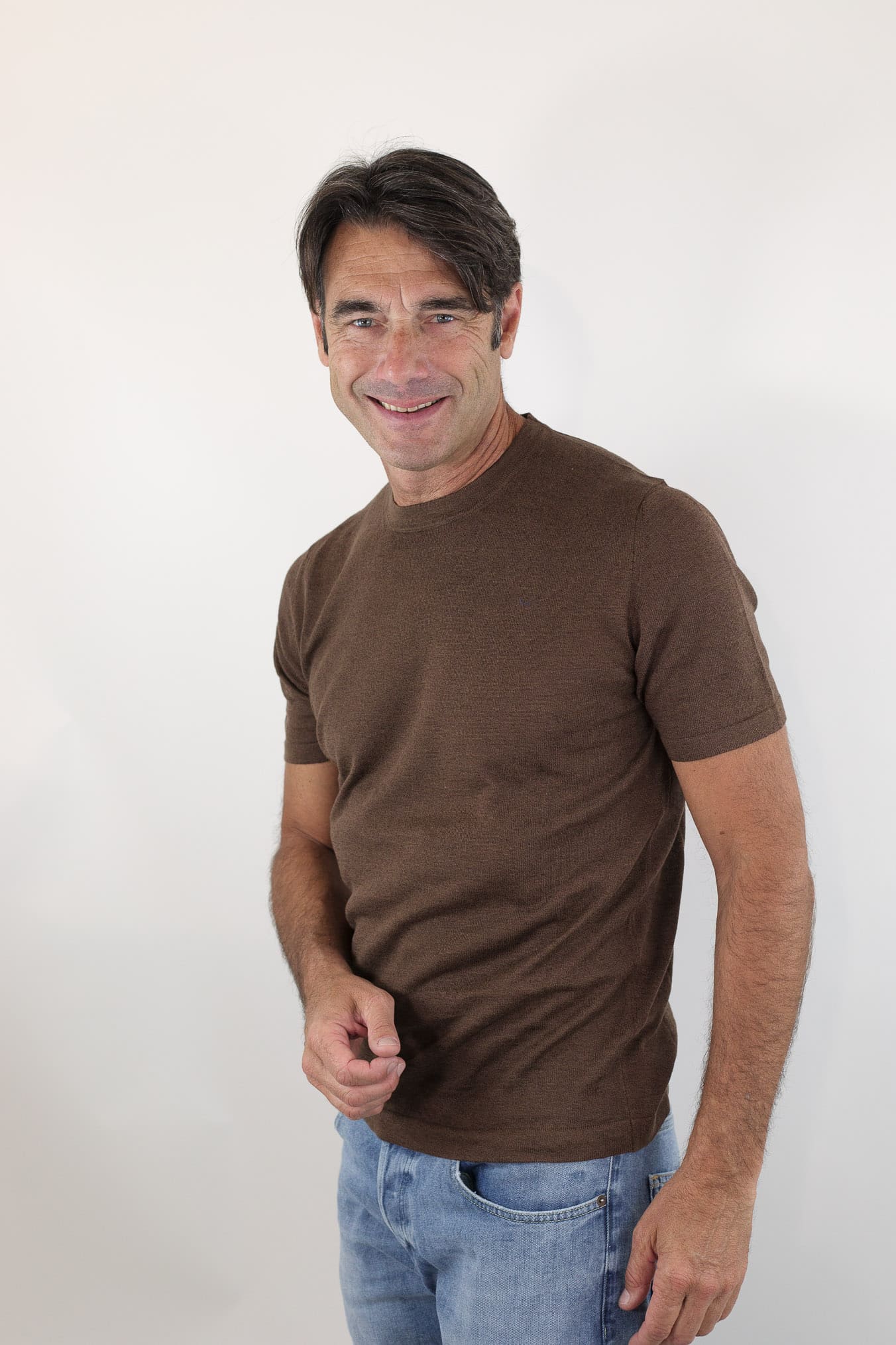 GUARINO T-Shirt Sartoriale Lino Cotone Marrone