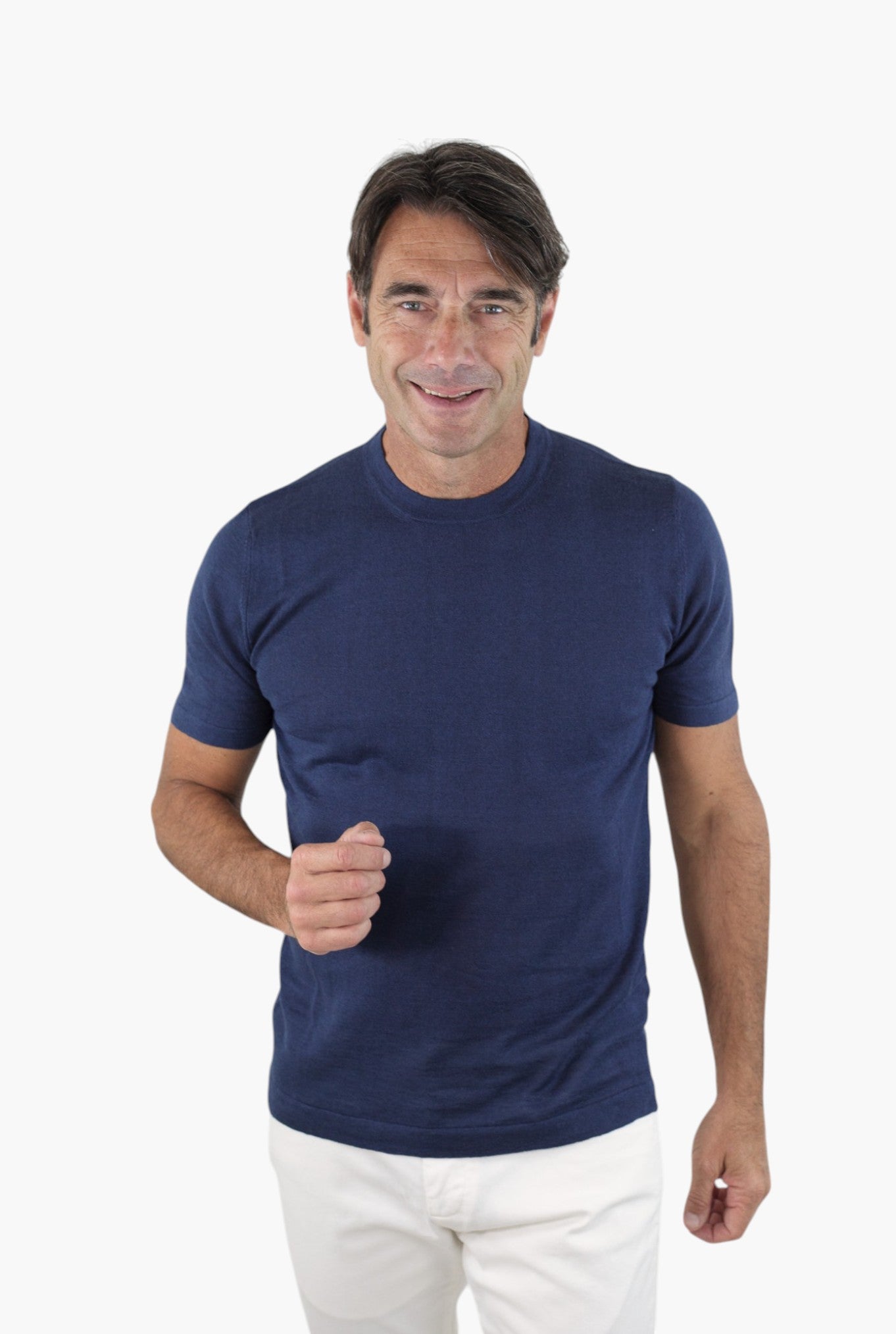 GUARINO T-Shirt Sartoriale Lino Cotone Blu Oceano