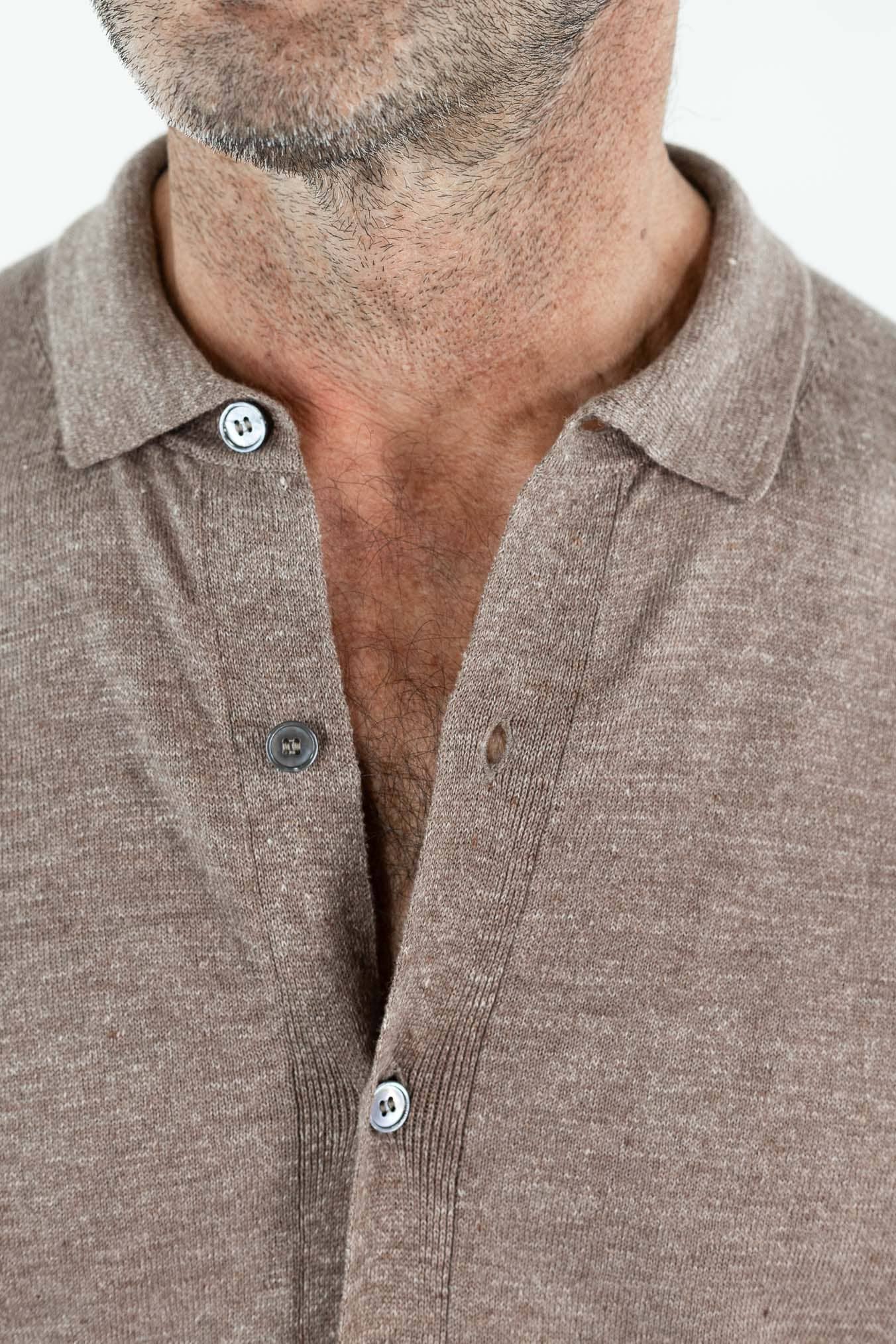 GUARINO Camicia Jersey Lino Cotone Tortora Mélange