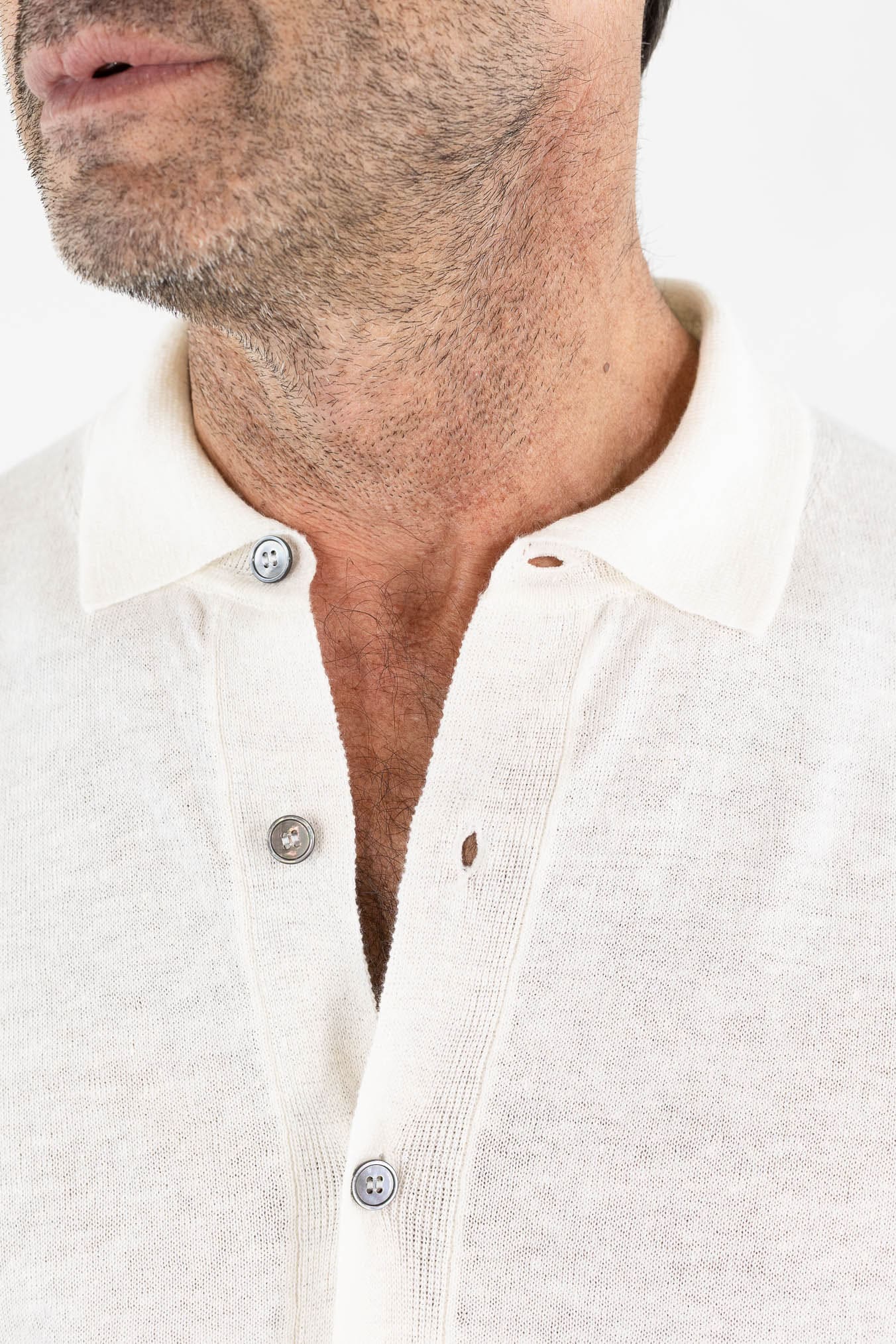 GUARINO Camicia Jersey Lino Cotone Bianco Mélange