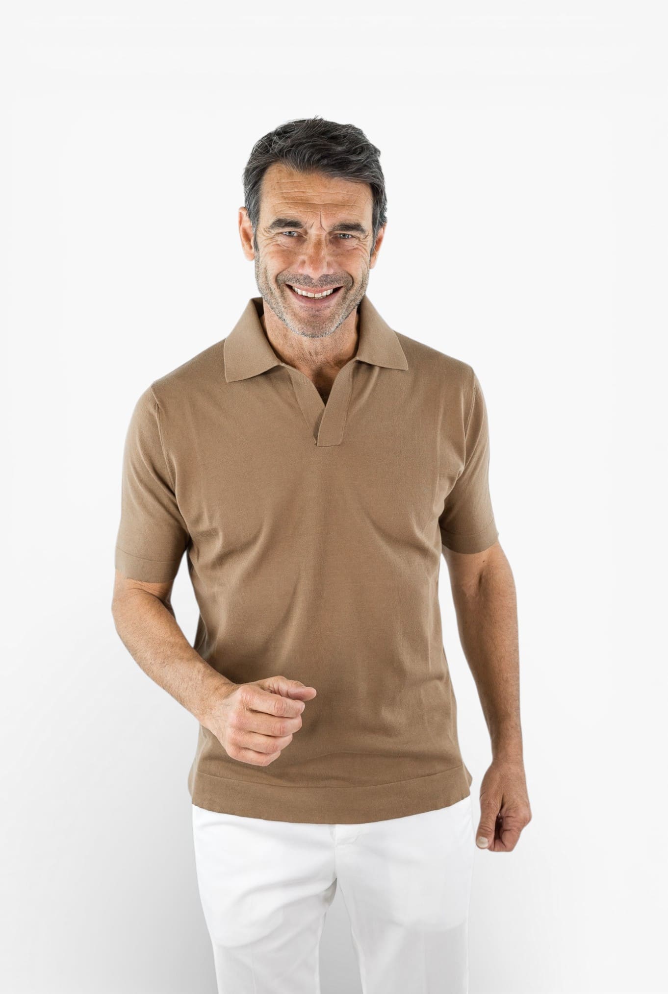 GUARINO Polo Skipper Cotone Crêpe Cammello