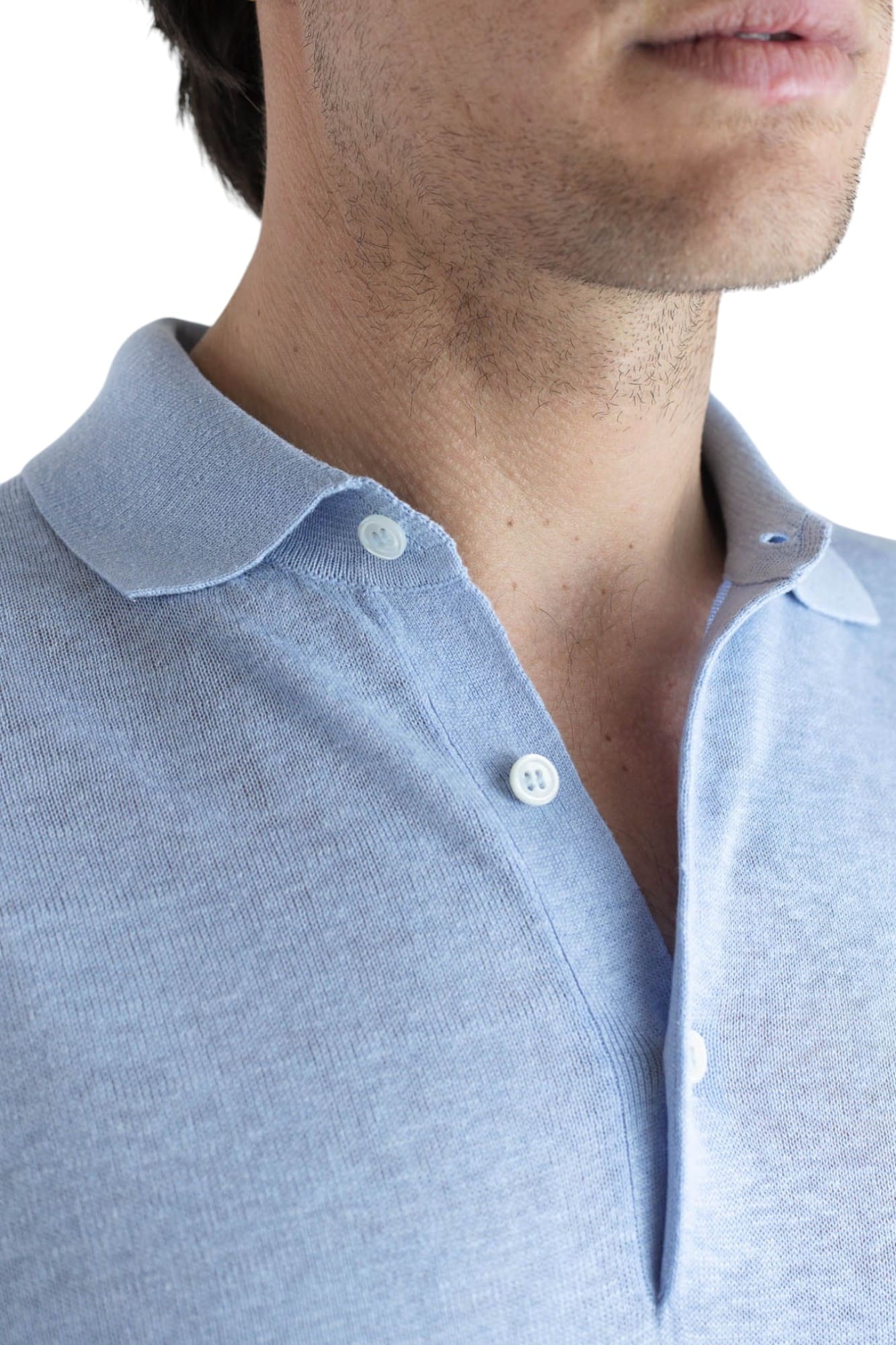 GUARINO Polo Maniche Corte Seta Lino Celeste