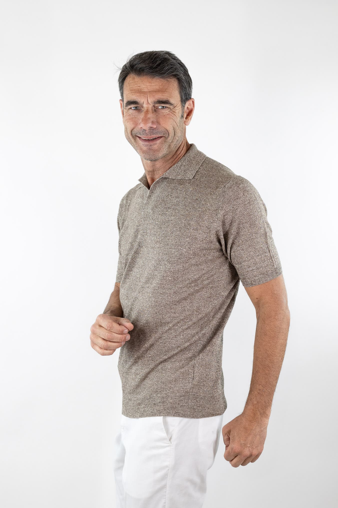 GUARINO Polo Skipper Lino Cotone Tortora Melange