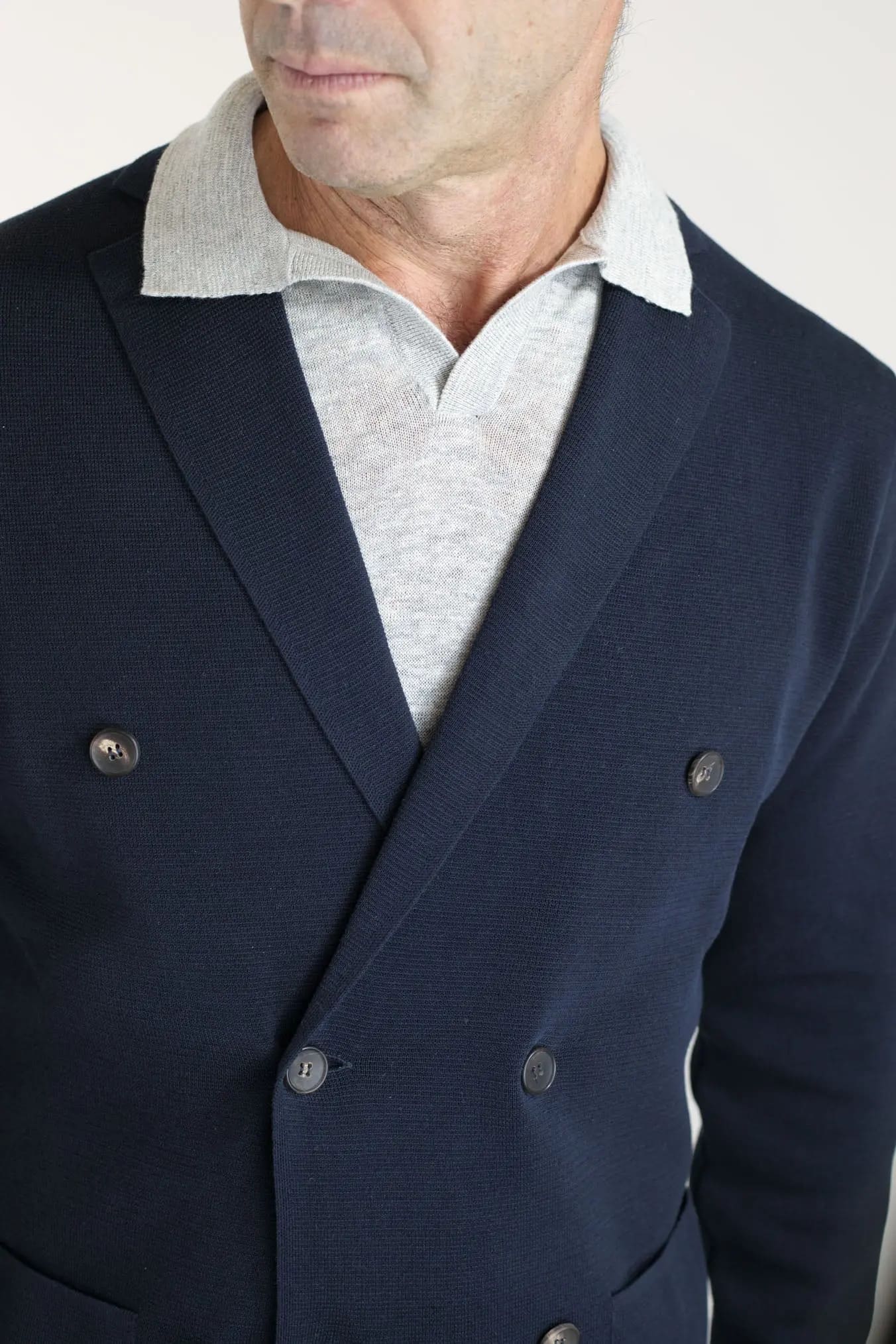 GUARINO Giacca Maglia Doppiopetto Jersey Cotone Blu