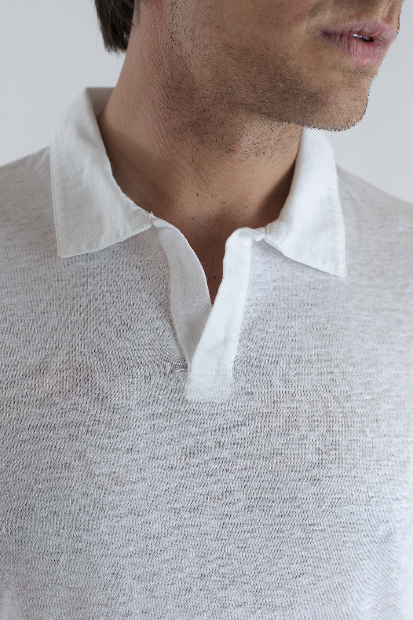 GUARINO Polo Skipper Maniche Lunghe Lino Bianco