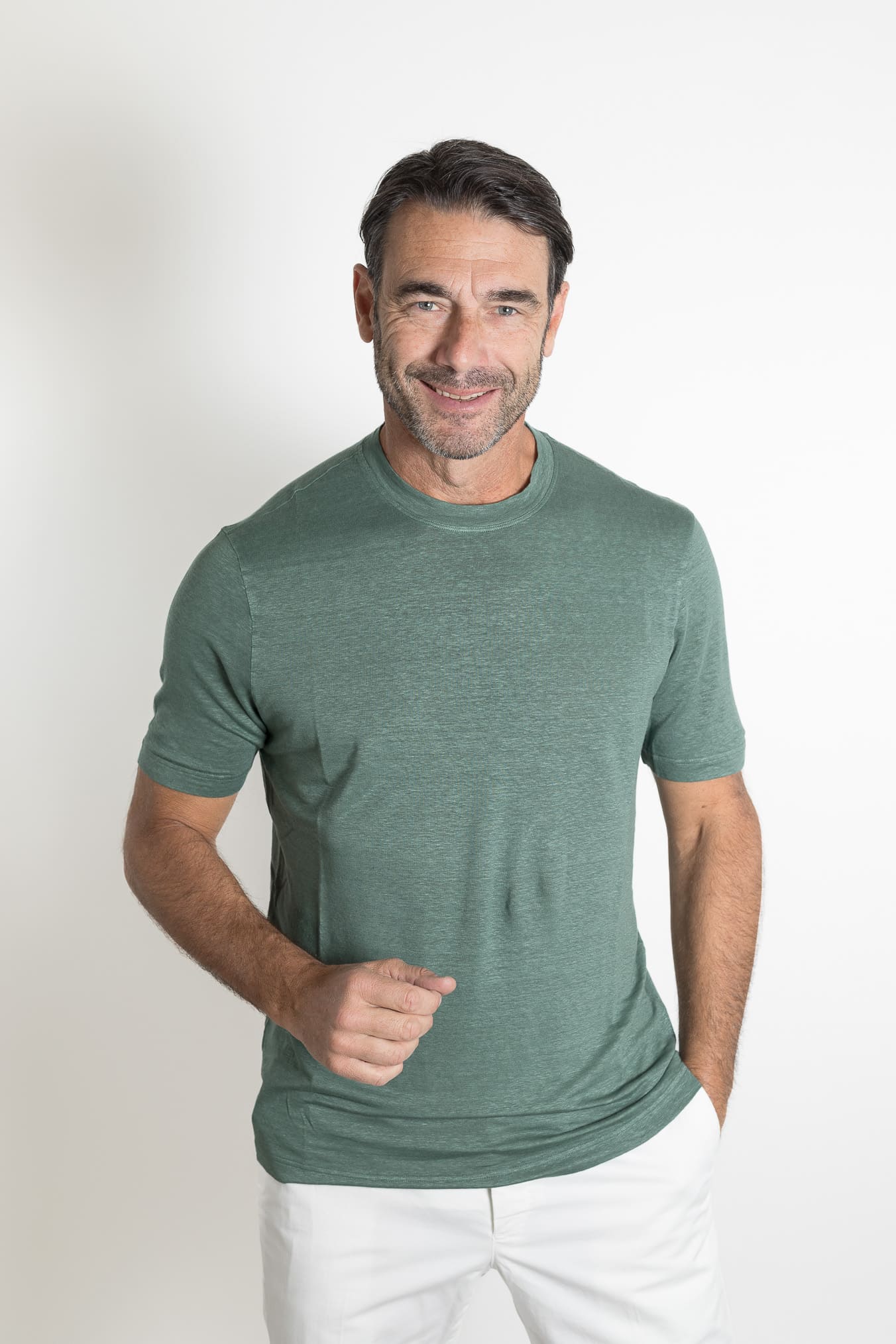 GUARINO T-Shirt Jersey Lino Verde Salvia
