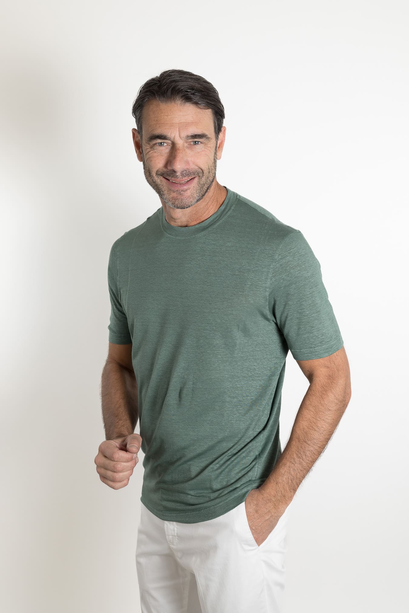GUARINO T-Shirt Jersey Lino Verde Salvia