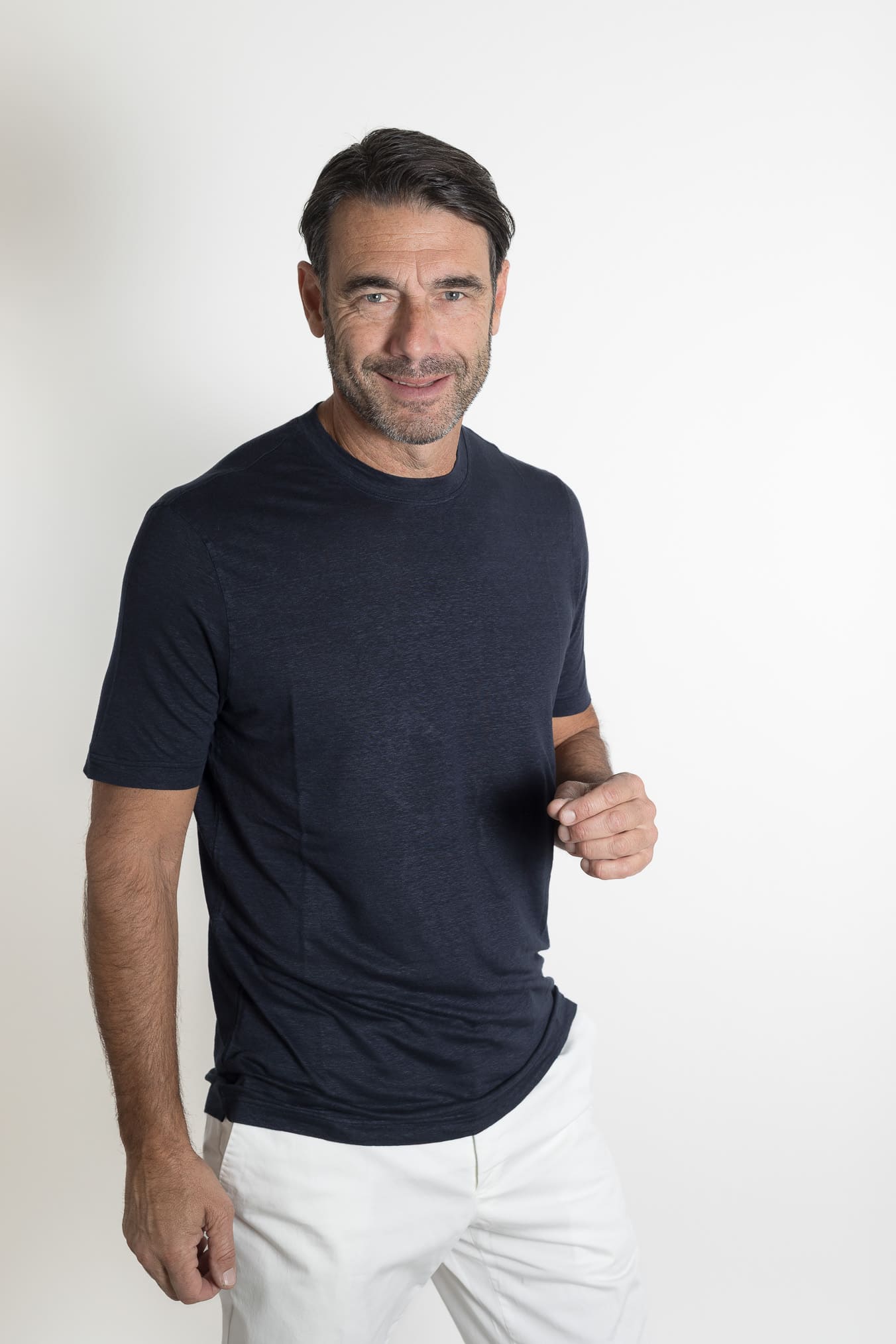 GUARINO T-Shirt Jersey Lino Blu Navy