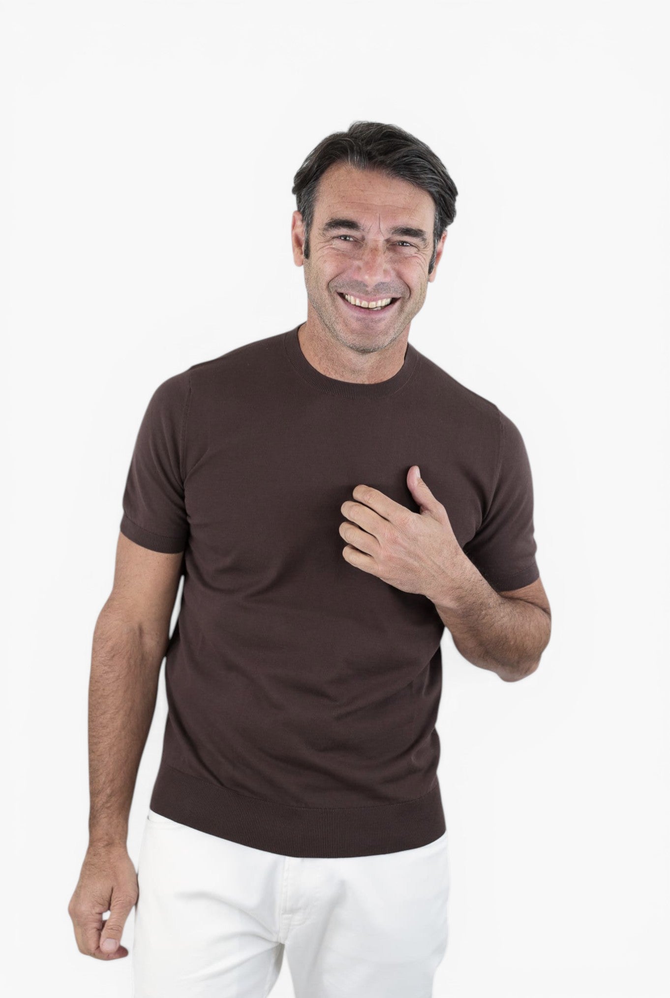 GUARINO Girocollo Maniche Corte Pima Cotton Moro